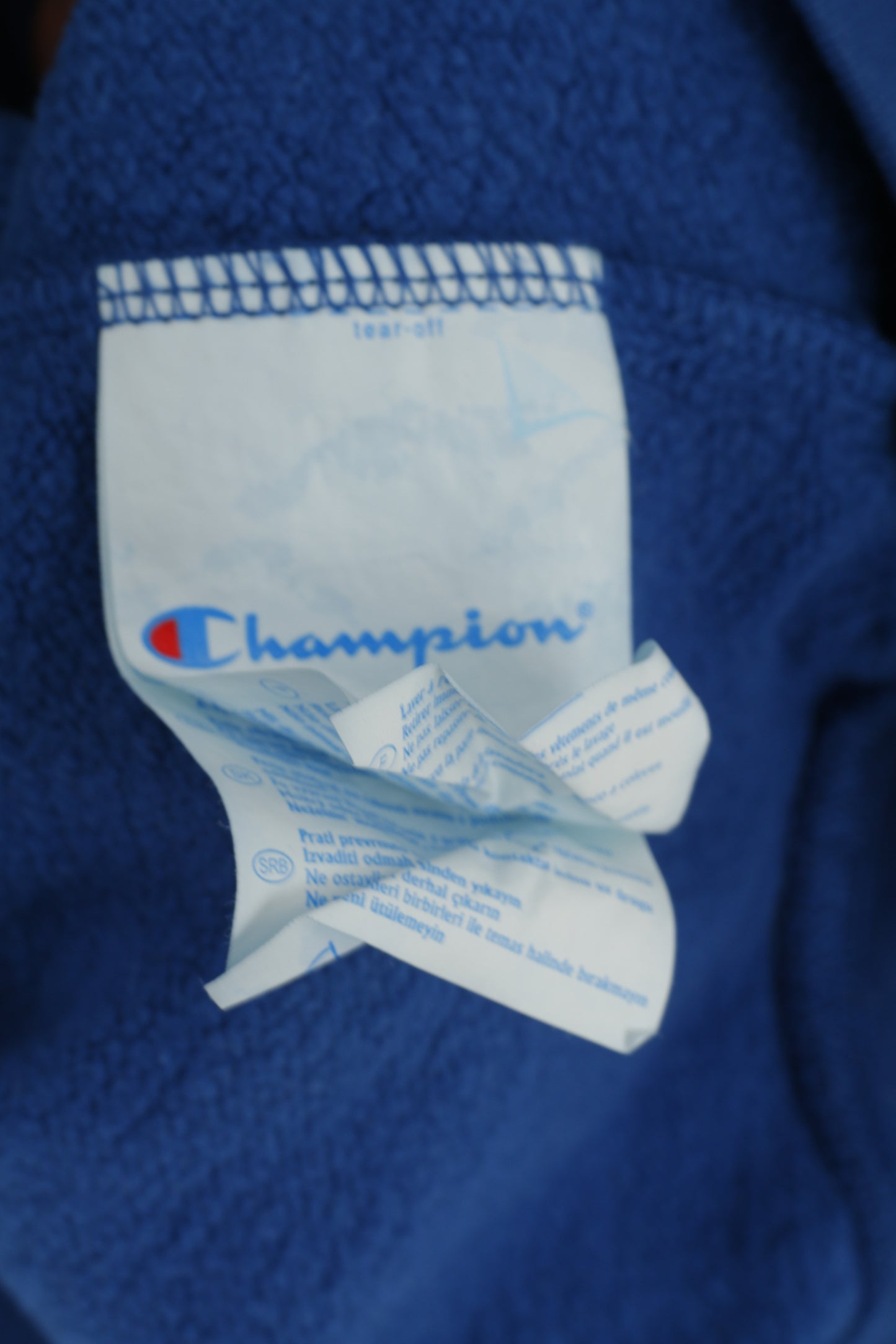Felpa Champion da uomo M (S) Felpa con cappuccio blu Tasca a marsupio in cotone grafico