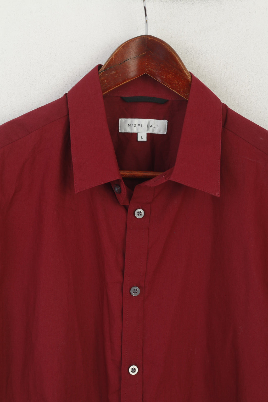 Nigel Hall Chemise décontractée pour homme en coton bordeaux à manches longues uni coupe ajustée