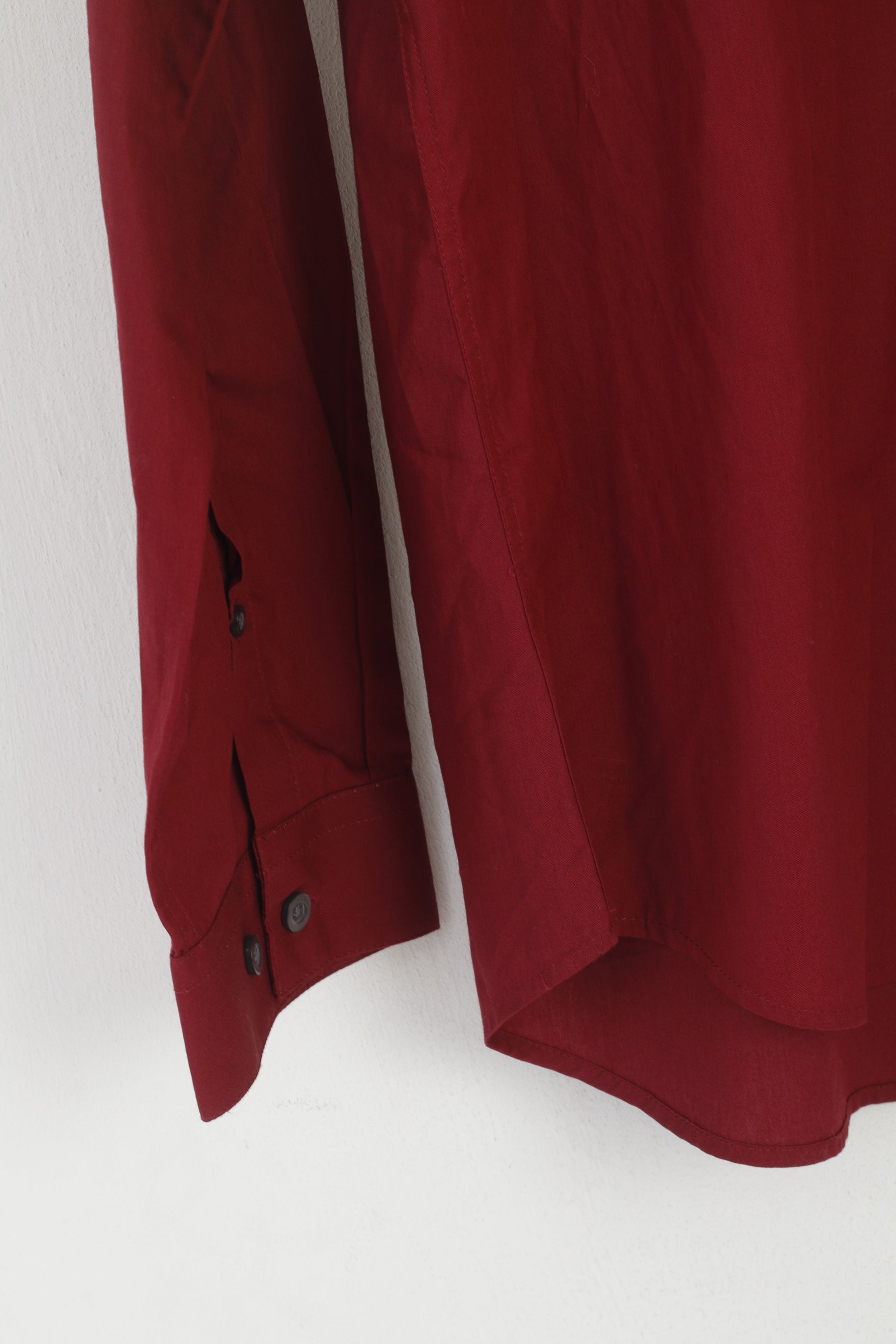 Nigel Hall Chemise décontractée pour homme en coton bordeaux à manches longues uni coupe ajustée