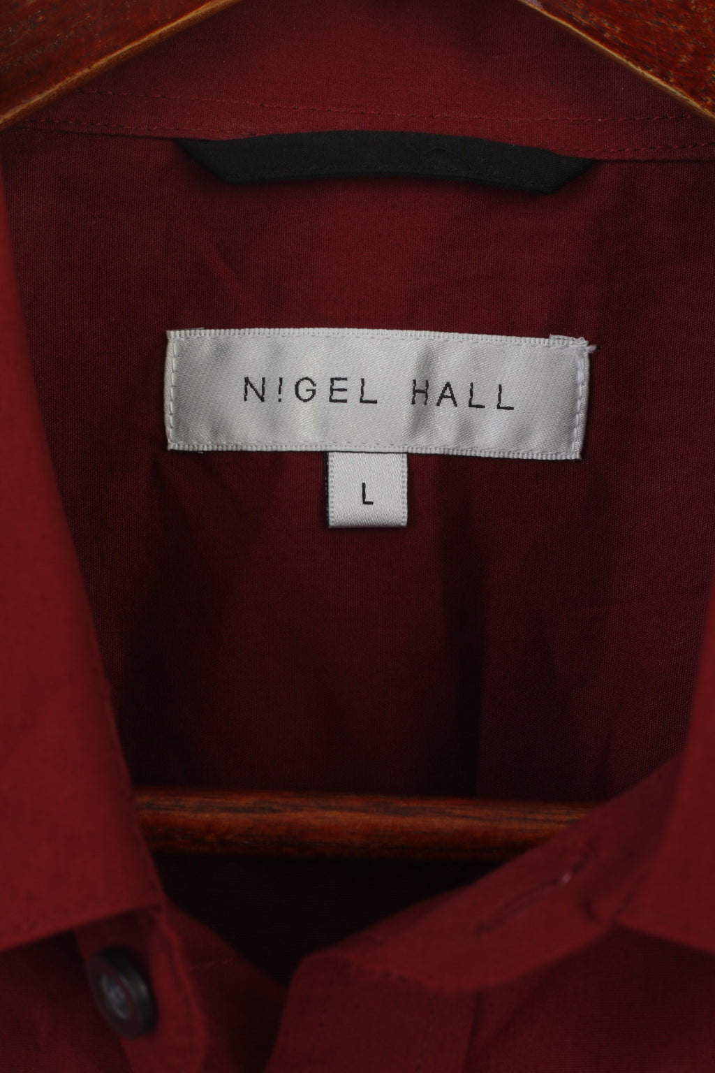 Nigel Hall Chemise décontractée pour homme en coton bordeaux à manches longues uni coupe ajustée