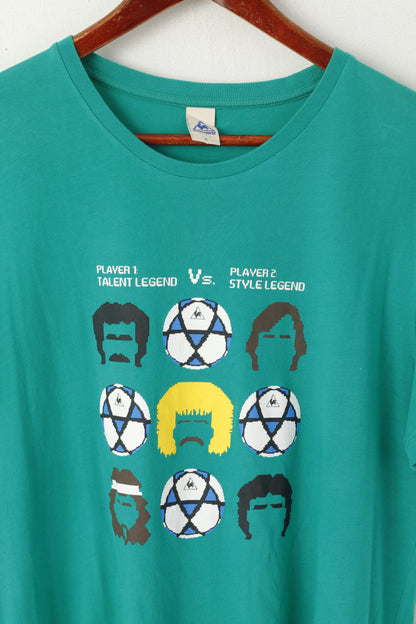 Le Coq Sportif Men L T- Shirt Green Cotton Football Talent Legend Graphic Top