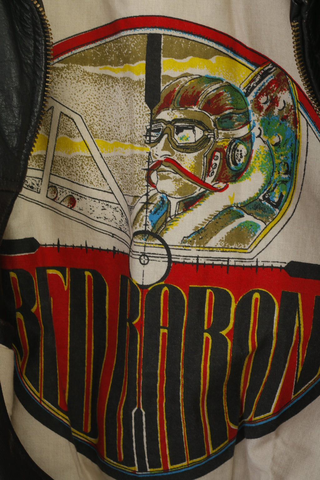 Giacca da uomo Red Baron 40 M. Top da aviatore con zip intera e cintura da pilota vintage in pelle marrone