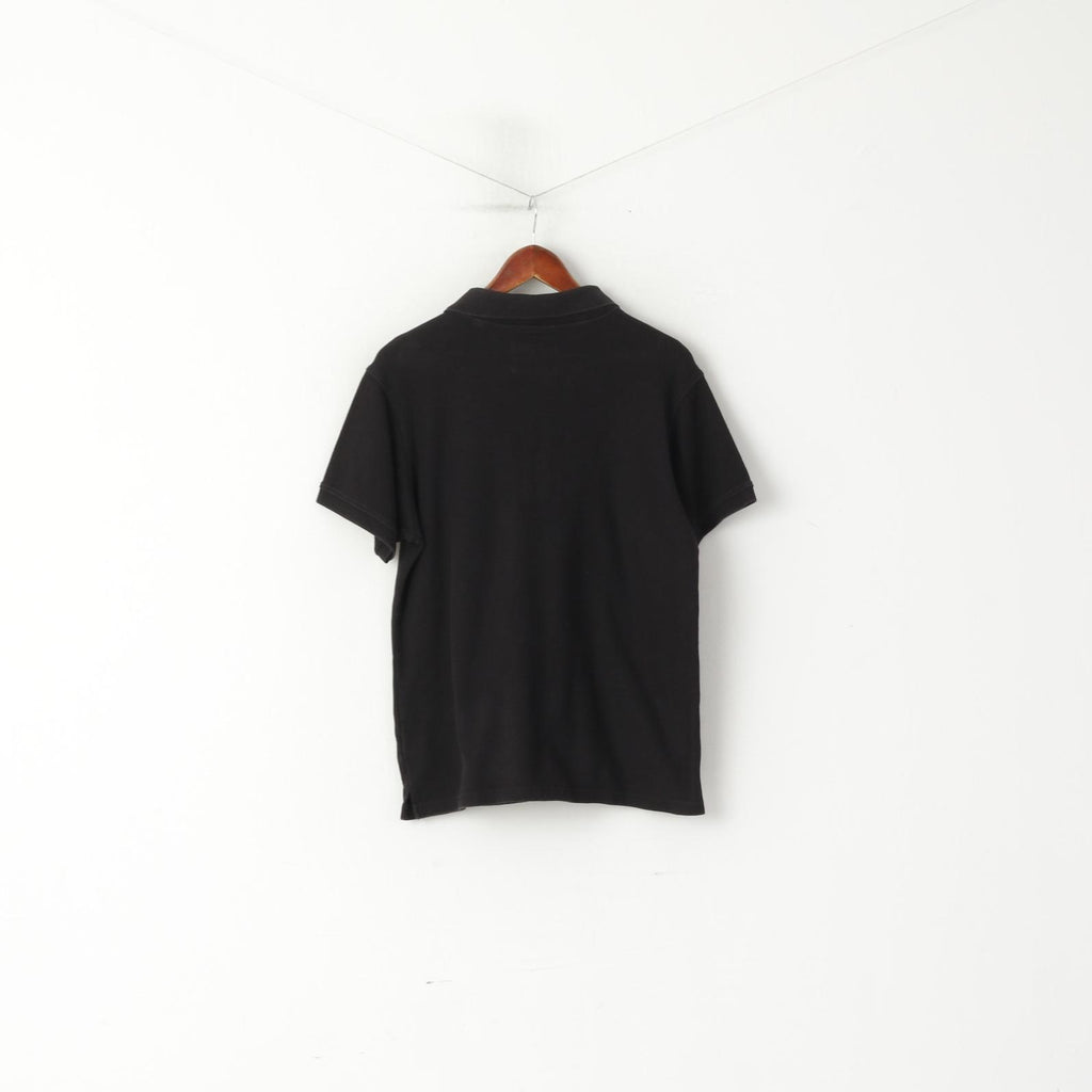 Schott NYC Hommes L Polo Noir Coupe Coton Boutons Détaillés Haut Classique