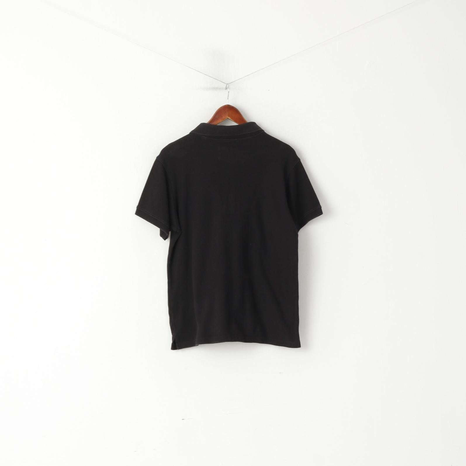 Schott NYC Hommes L Polo Noir Coupe Coton Boutons Détaillés Haut Classique