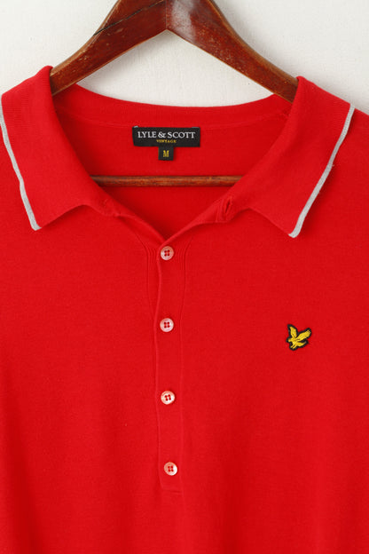 Lyle &amp; Scott Vintage Homme M (S) Polo Rouge Coton Manches Courtes Pull Soft Top