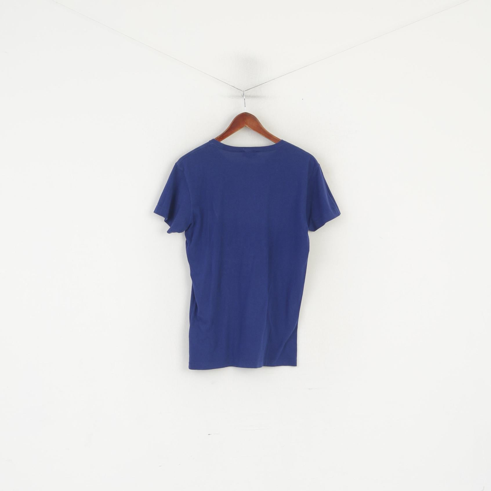 Diesel Homme M Chemise Bleu Coton Graphique Brodé Col Ras Du Cou Classique Haut