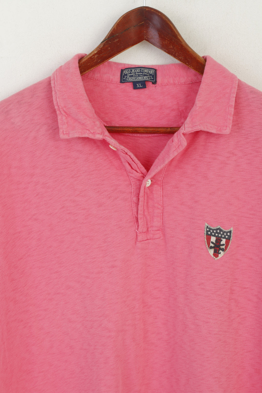 Polo Jeans Company Ralph Lauren Men XL Polo Shirt Pink Cotton Retro Classic Top