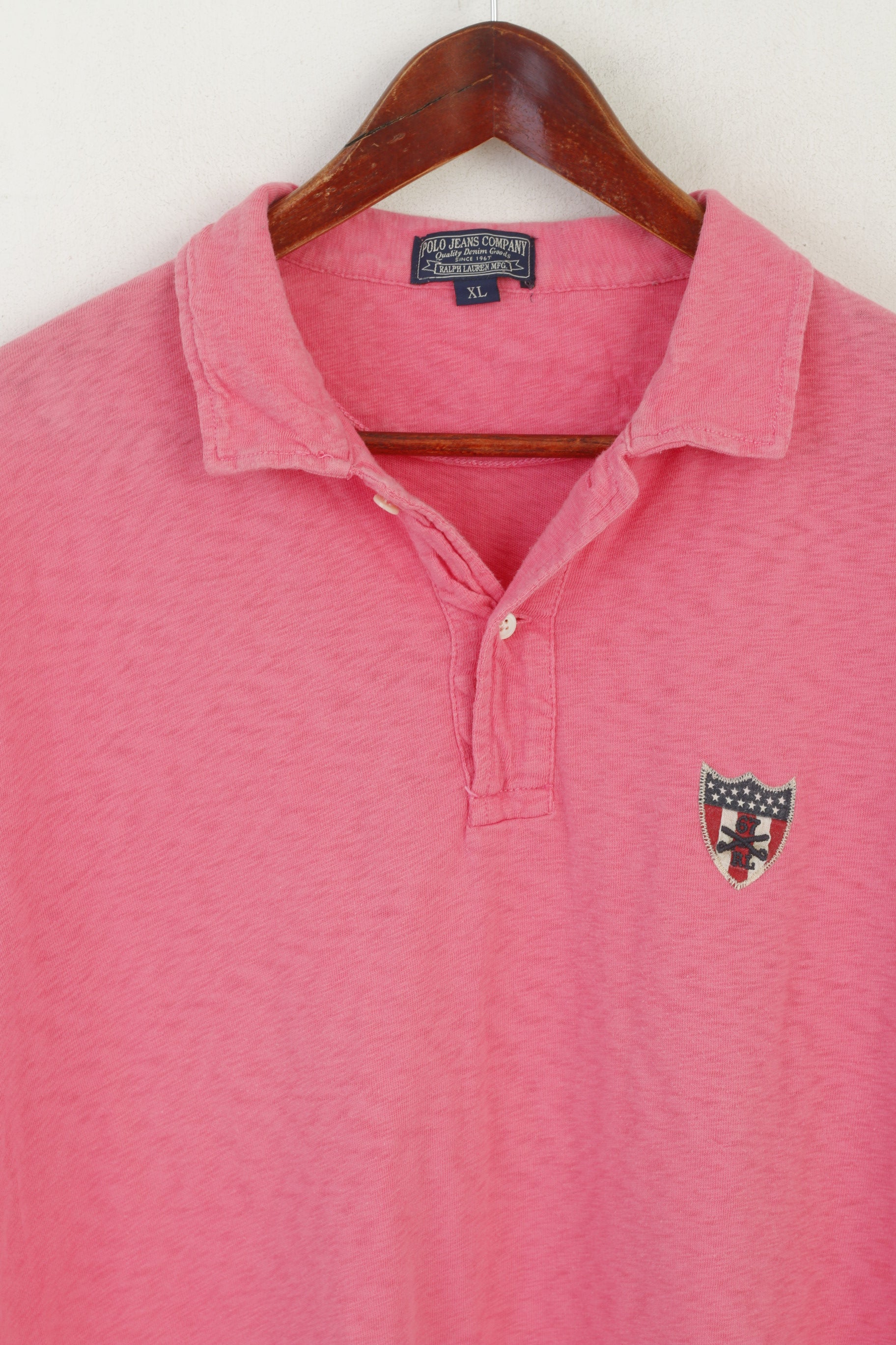 Polo Jeans Company Ralph Lauren Men XL Polo Shirt Pink Cotton Retro Classic Top