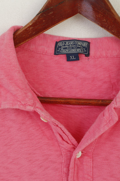 Polo Jeans Company Ralph Lauren Men XL Polo Shirt Pink Cotton Retro Classic Top
