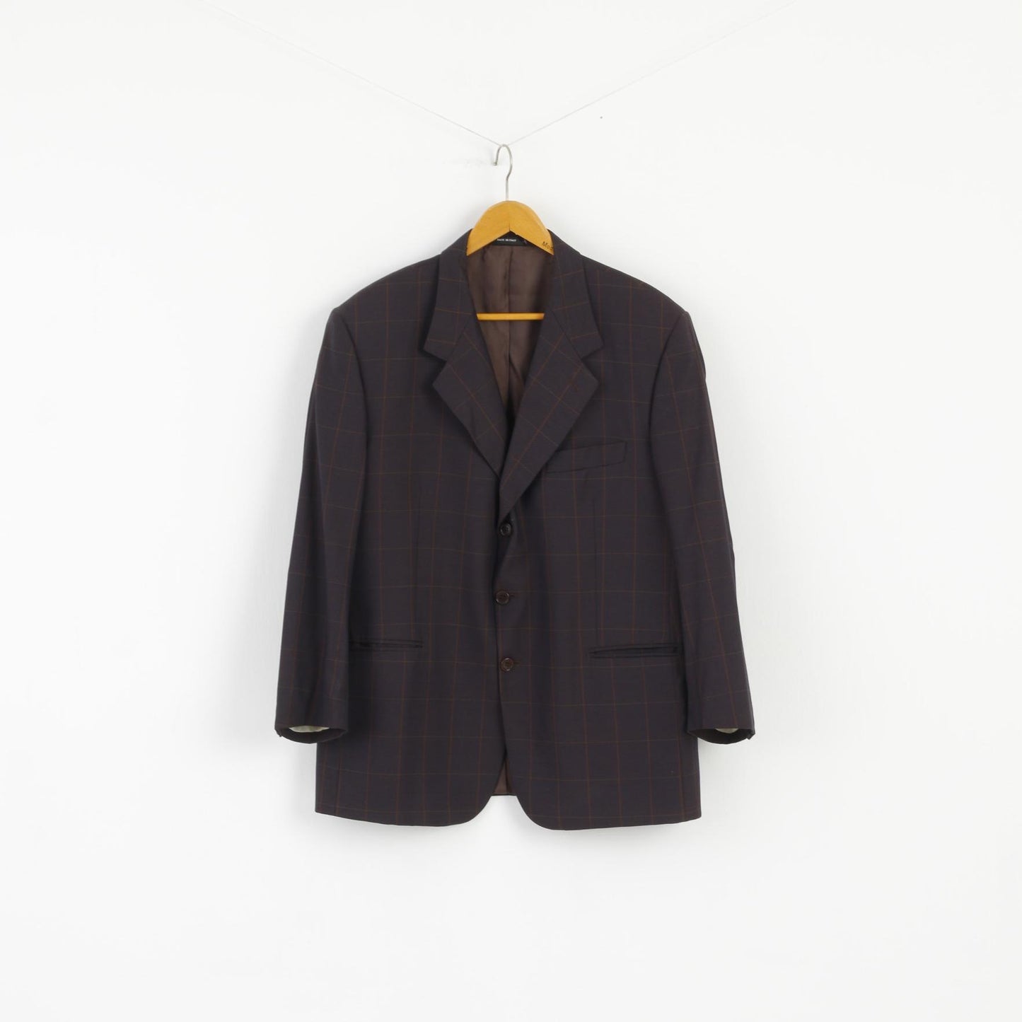 Emilio Rizzi Ferrini Men 54 Blazer Brown Navy Check Wool Single Breasted Made in Italy Jacket