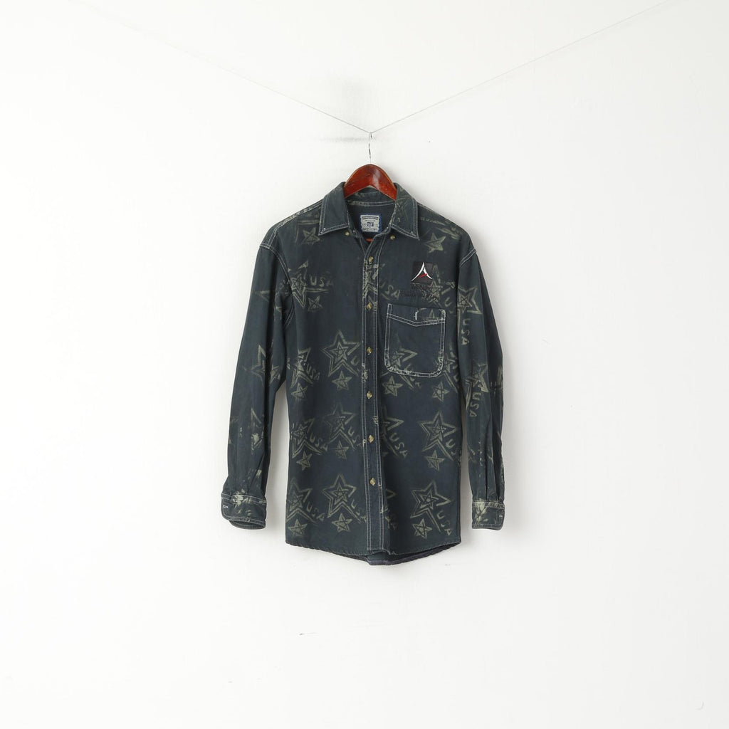 Lee Men S Casual Shirt Navy Denim Cotton USA Stars Printed Alliente Trails Long Sleeve Top