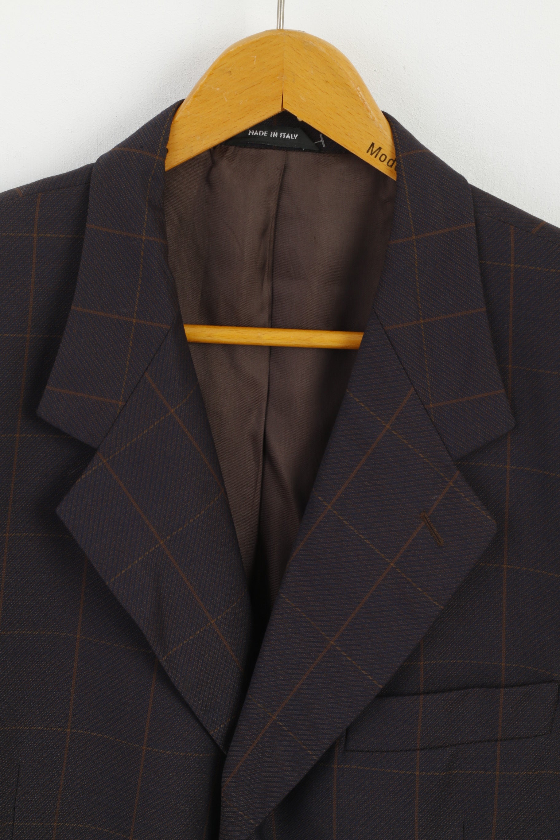 Emilio Rizzi Ferrini Hommes 54 Blazer Marron Marine Check Laine Simple Boutonnage Made in Italy Veste