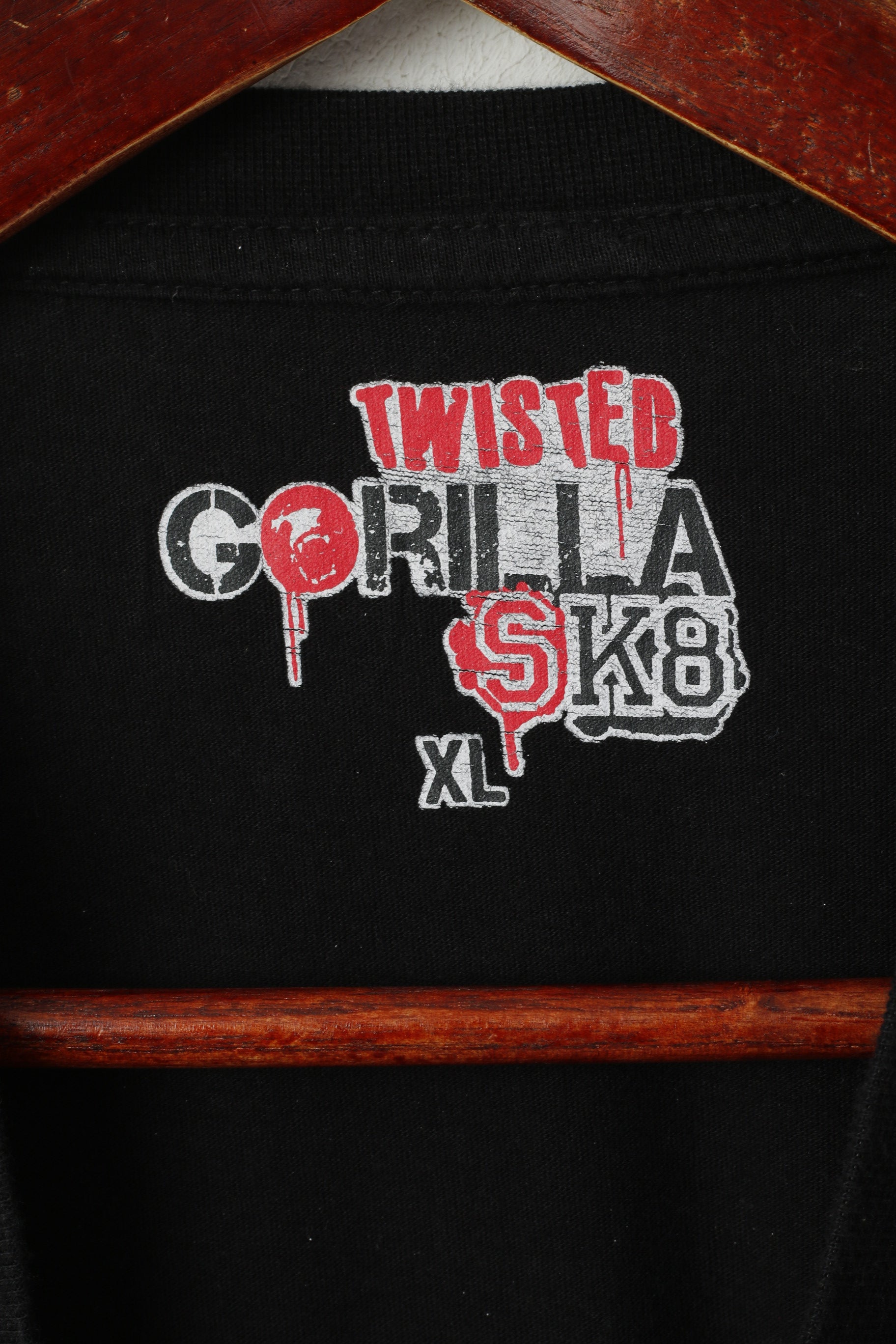 Twisted Gorilla Men XL T- Shirt Black Cotton Black Skate Skull Graphic Top