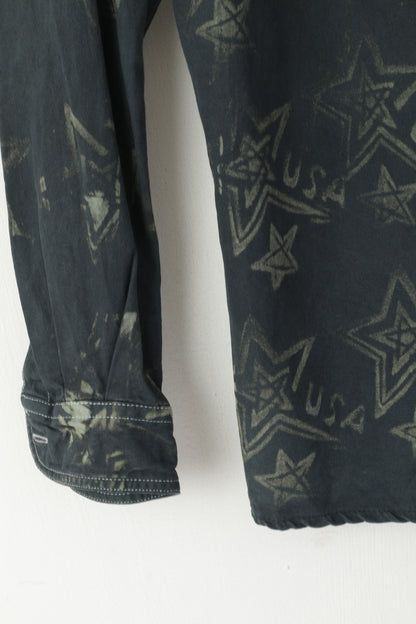 Lee Men S Casual Shirt Navy Denim Cotton USA Stars Printed Alliente Trails Long Sleeve Top