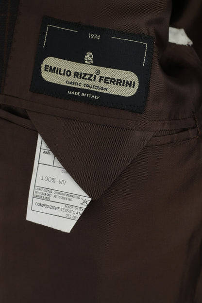 Emilio Rizzi Ferrini Hommes 54 Blazer Marron Marine Check Laine Simple Boutonnage Made in Italy Veste