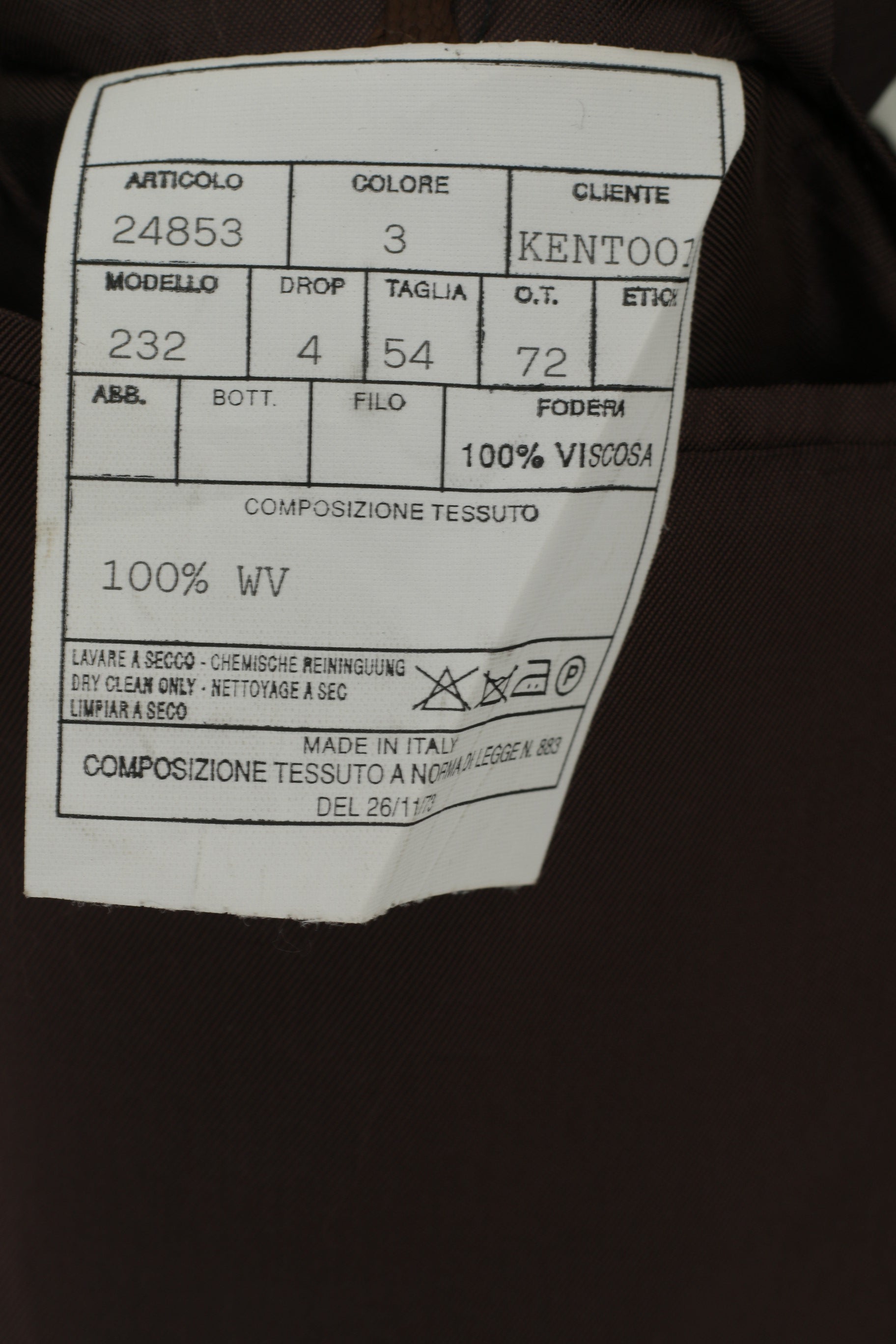 Emilio Rizzi Ferrini Hommes 54 Blazer Marron Marine Check Laine Simple Boutonnage Made in Italy Veste