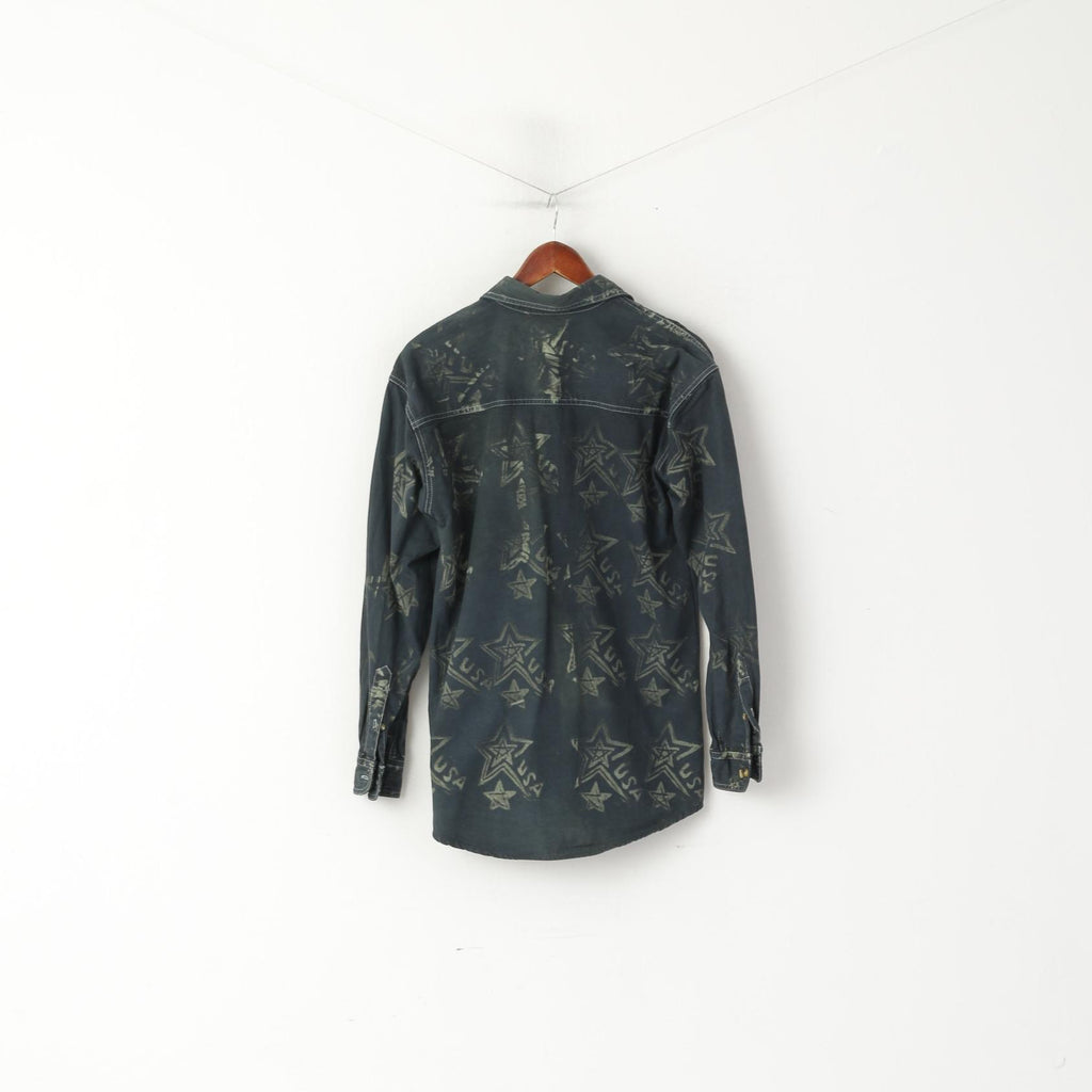 Lee Men S Casual Shirt Navy Denim Cotton USA Stars Printed Alliente Trails Long Sleeve Top