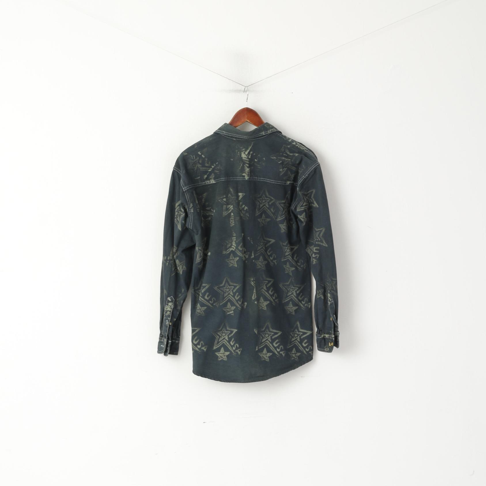 Lee Men S Casual Shirt Navy Denim Cotton USA Stars Printed Alliente Trails Long Sleeve Top