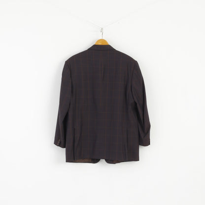Emilio Rizzi Ferrini Men 54 Blazer Brown Navy Check Wool Single Breasted Made in Italy Jacket