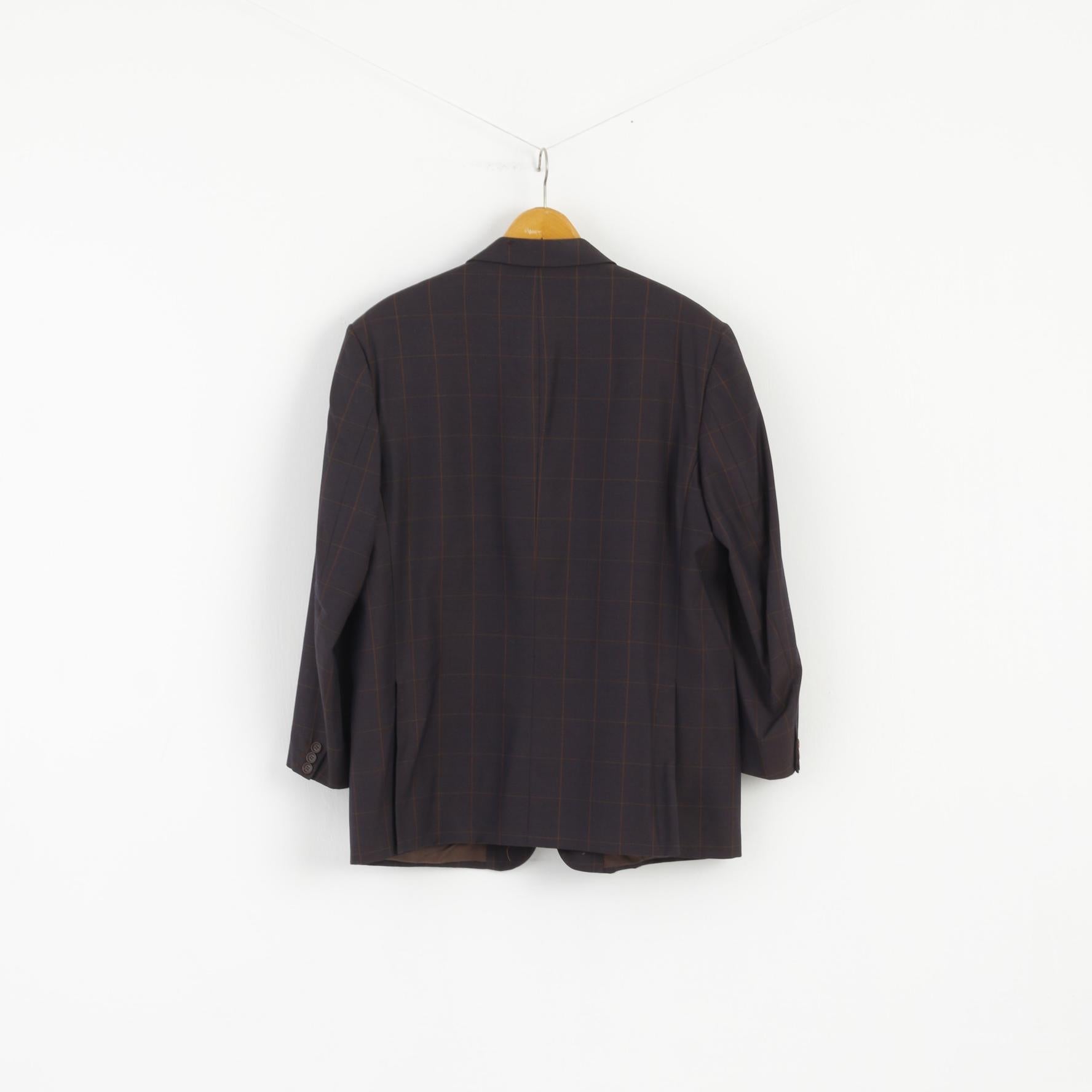 Emilio Rizzi Ferrini Hommes 54 Blazer Marron Marine Check Laine Simple Boutonnage Made in Italy Veste