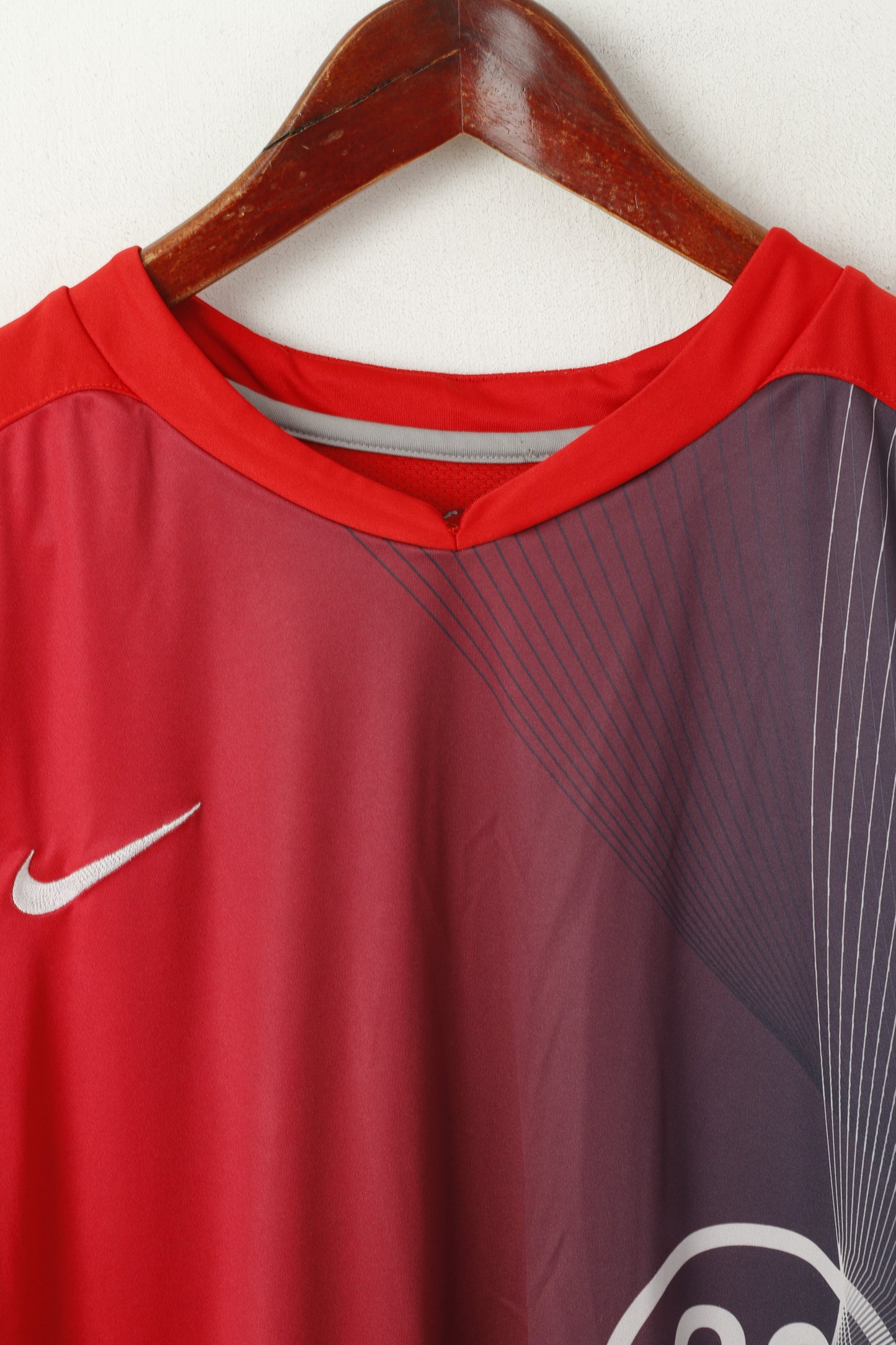 Maglia da uomo Nike L rossa Football Activewear 90 Vintage Sport Training Jersey Top