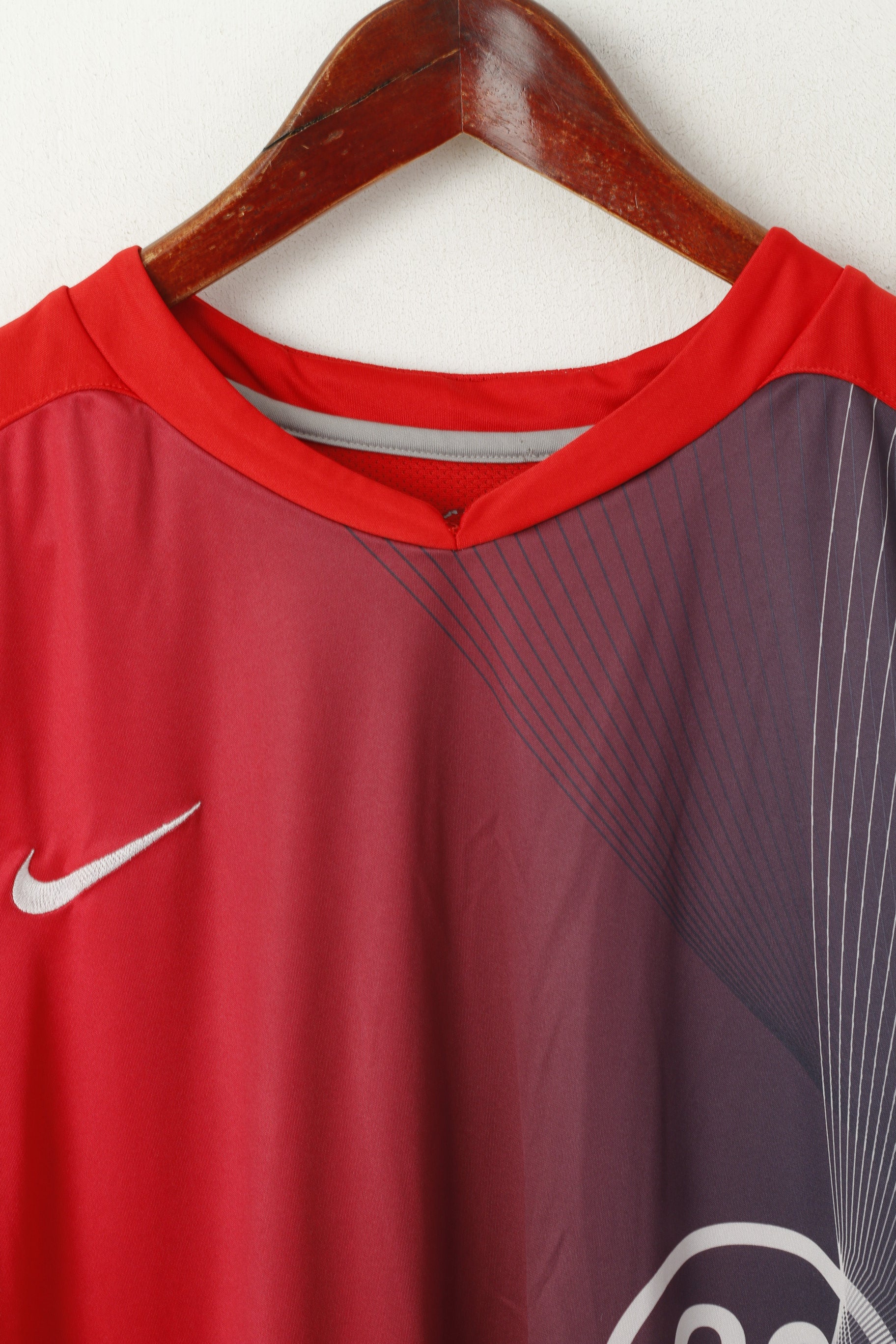 Nike Homme L Chemise Rouge Football Activewear 90 Vintage Sport Training Jersey Top