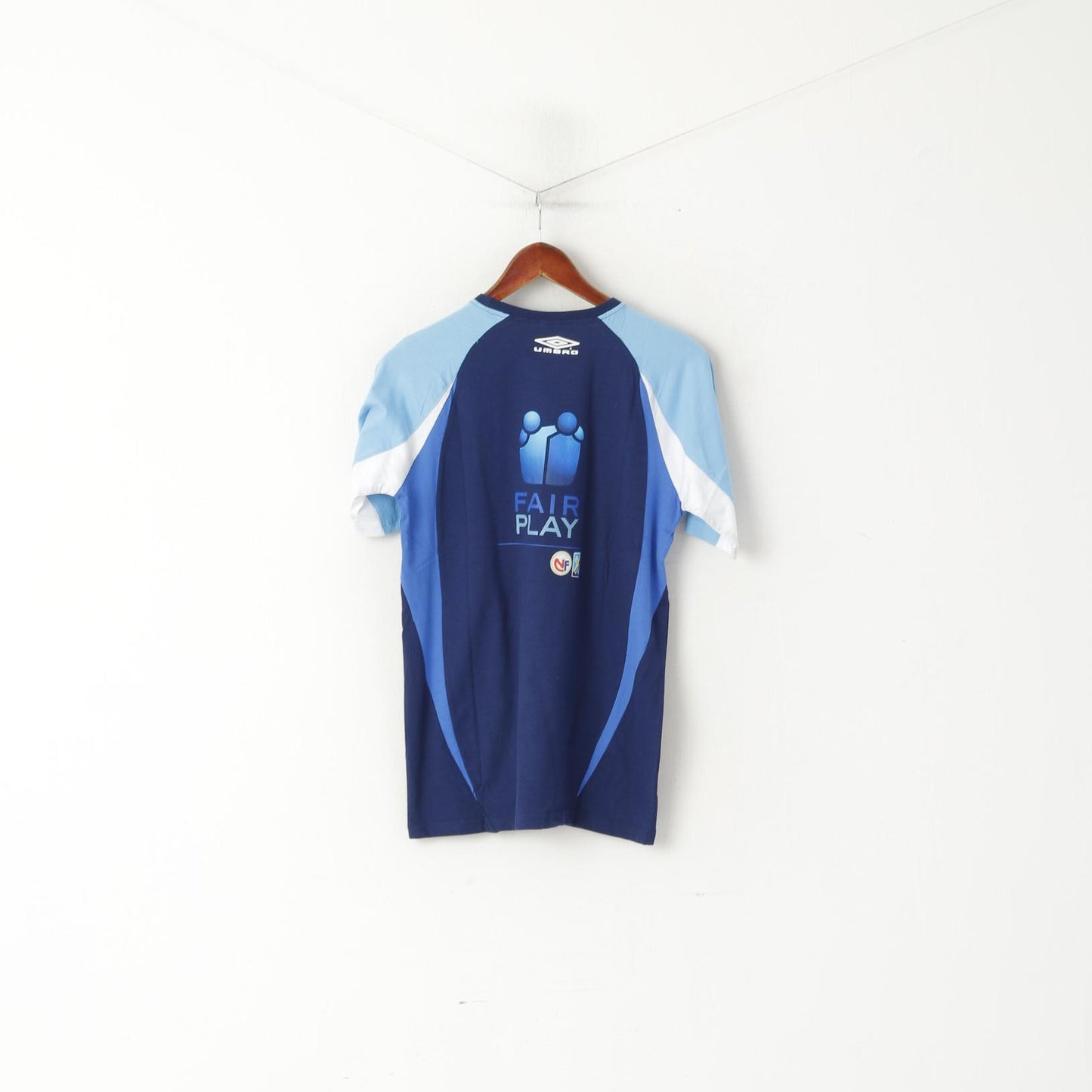 New Umbro Men M T-Shirt Blue Cotton Fair Play Football Sportswear Top