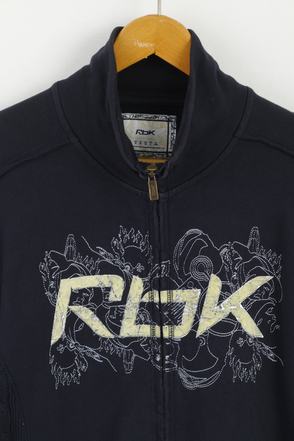 Reebok Men M Sweatshirt Bleu Marine Coton Full Zipper Emroidered Top