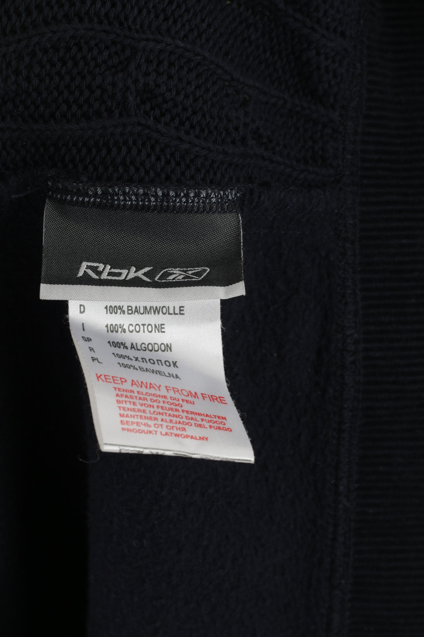 Reebok Men M Sweatshirt Navy Blue Cotton Full Zipper Emroidered Top