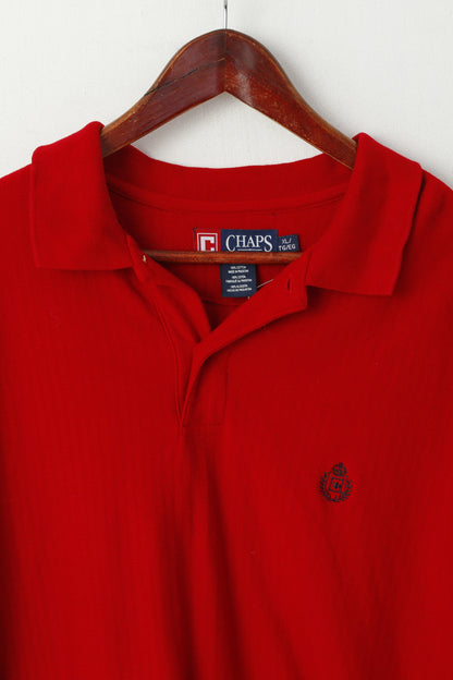 Polo da uomo XL Chaps rossa a maniche lunghe in cotone con logo sportivo e bottoni dettagliati