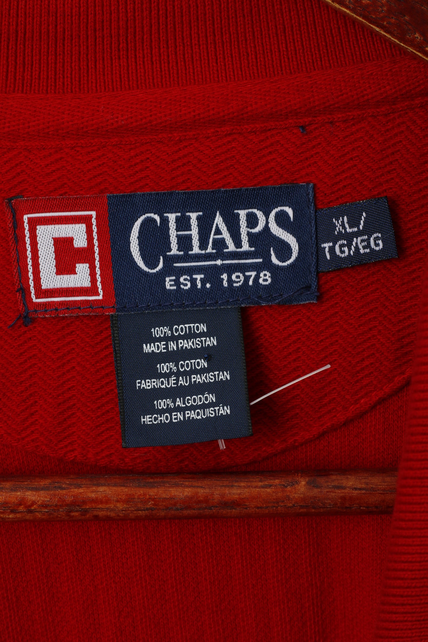 Polo da uomo XL Chaps rossa a maniche lunghe in cotone con logo sportivo e bottoni dettagliati