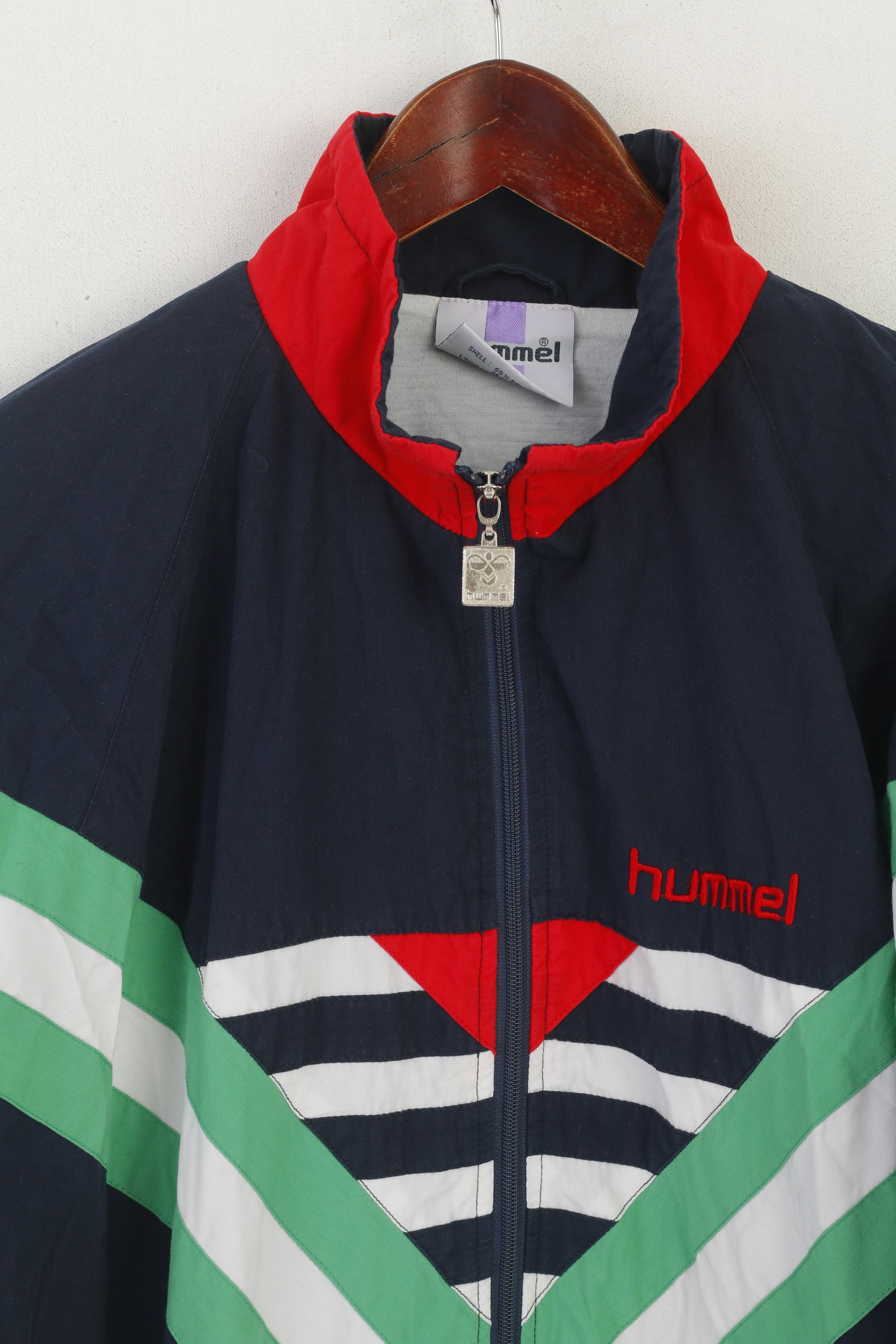 Hummel Hommes 8 XXL Bomber Veste Marine Vintage Années 90 Full Zipper Sportswear Top