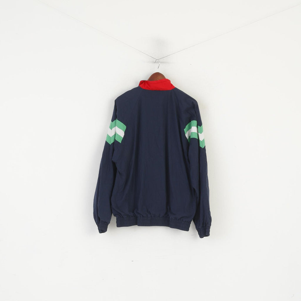 Hummel Hommes 8 XXL Bomber Veste Marine Vintage Années 90 Full Zipper Sportswear Top