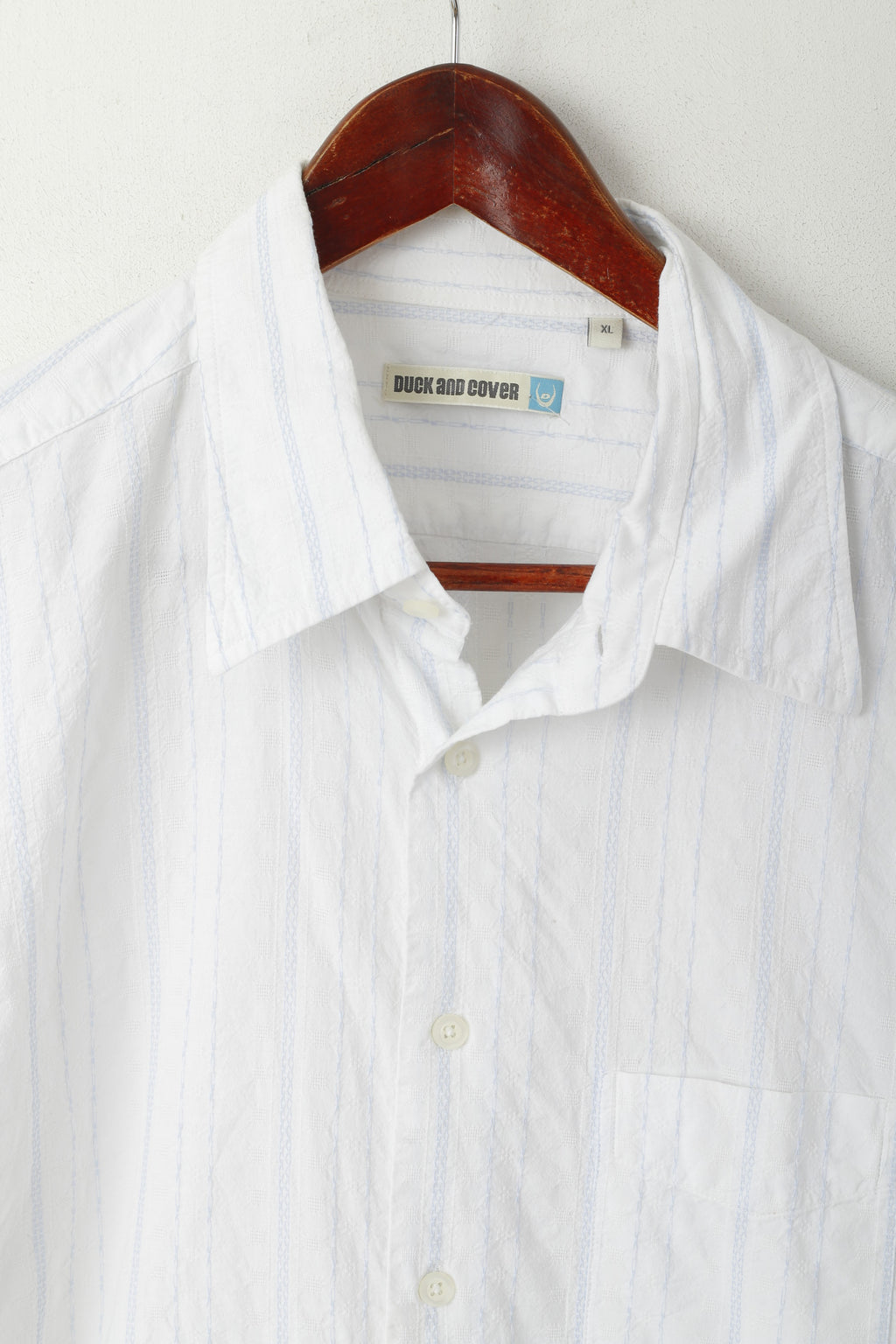Duck and Cover Men XL (L) Camicia casual Top a maniche lunghe con trama a righe in cotone bianco