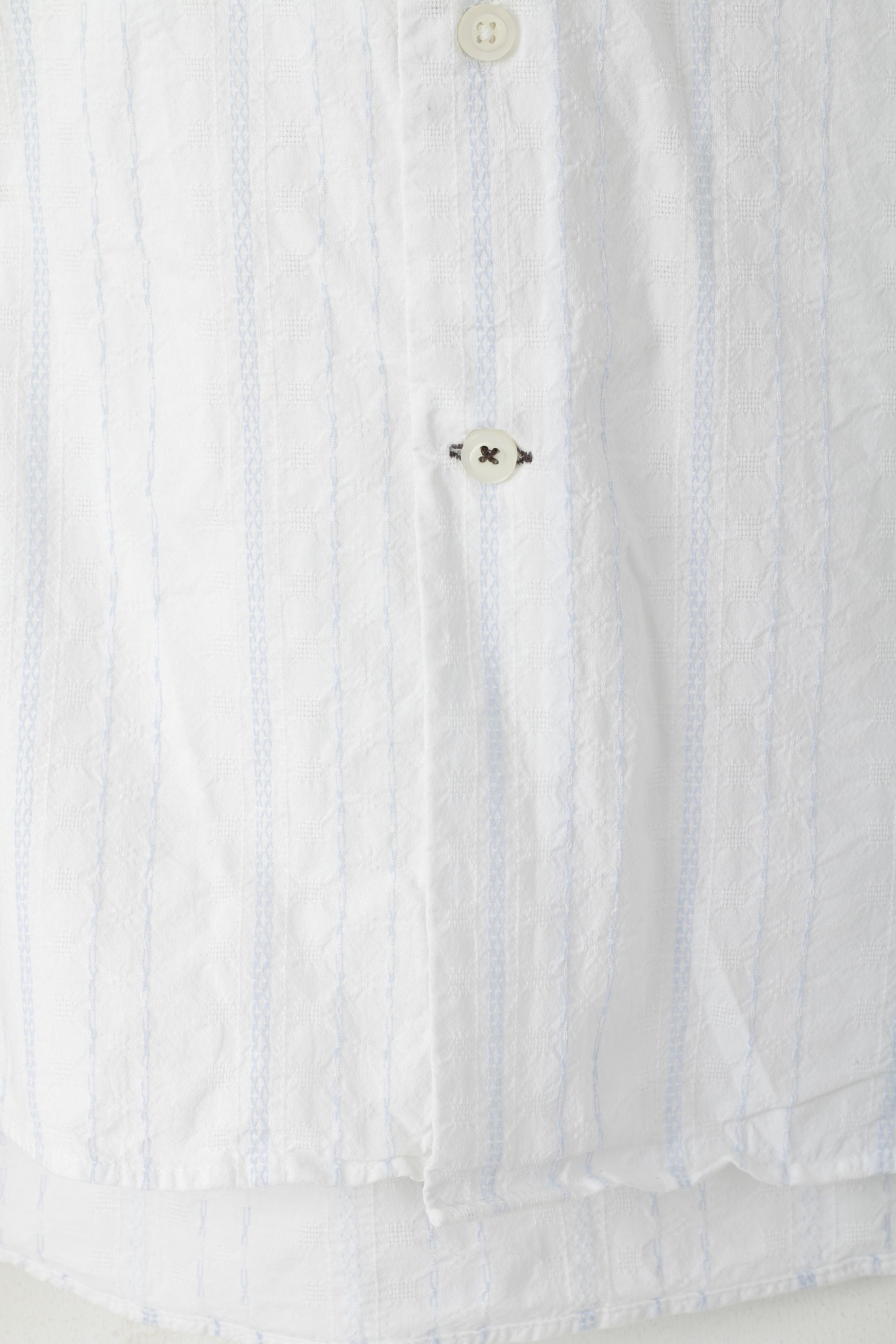 Duck and Cover Men XL (L) Camicia casual Top a maniche lunghe con trama a righe in cotone bianco