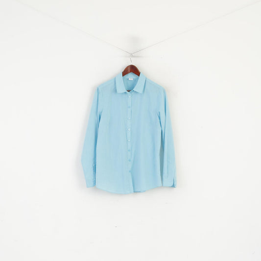 Cotton Traders Women 16 XL Casual Shirt Turquoise Aqua Cotton Plain Long Sleeve Top