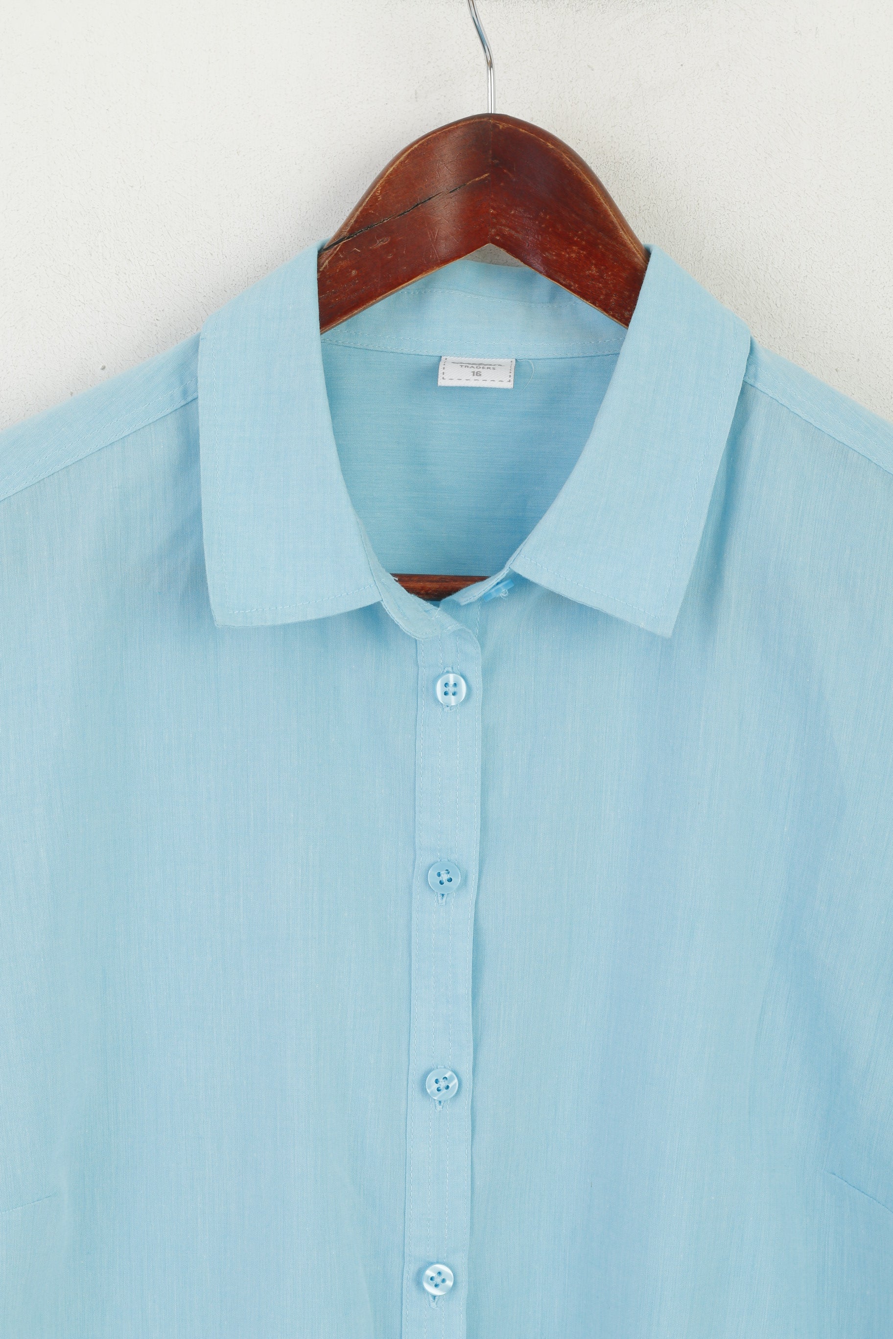 Cotton Traders Women 16 XL Casual Shirt Turquoise Aqua Cotton Plain Long Sleeve Top