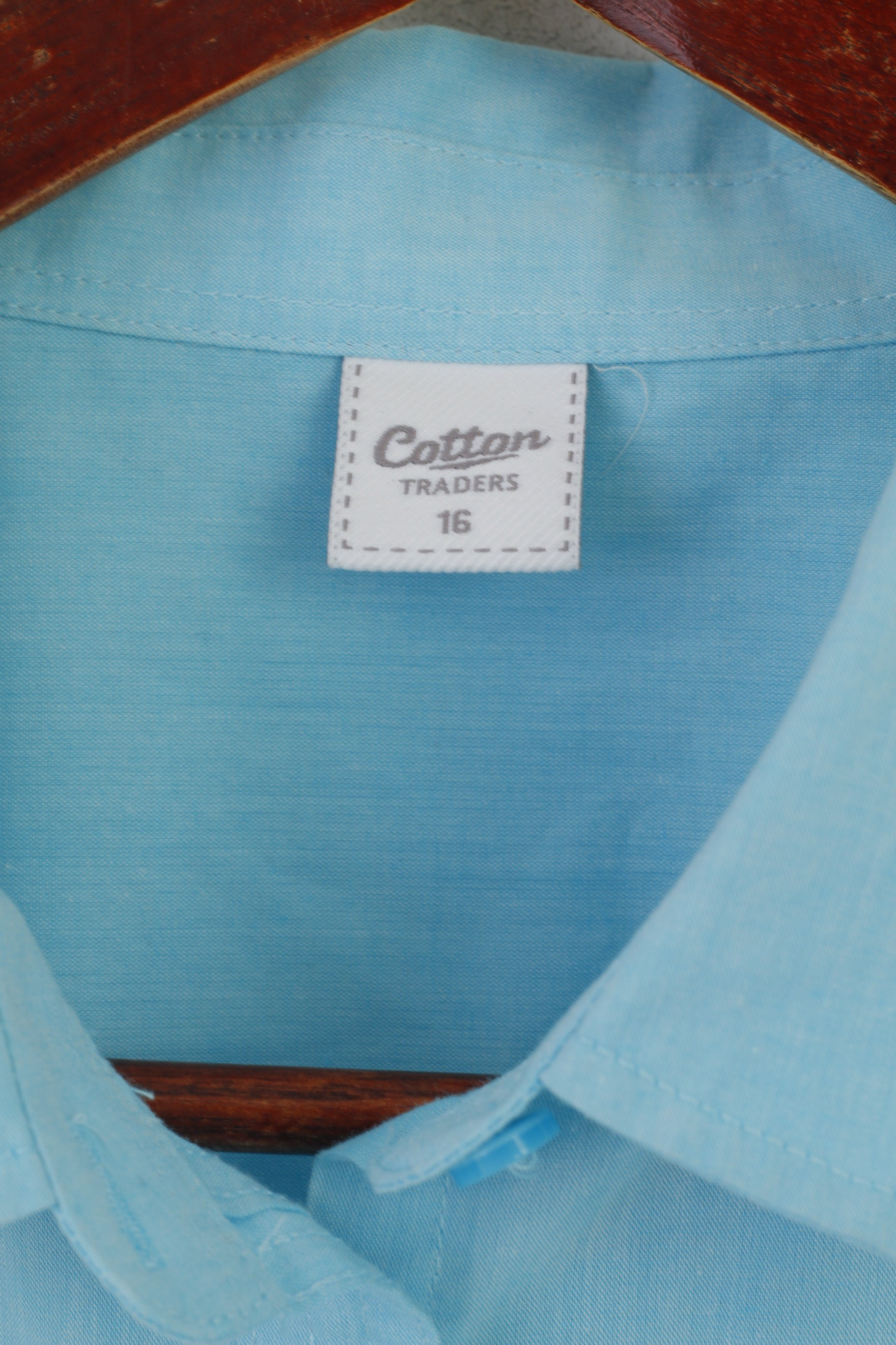 Cotton Traders Women 16 XL Casual Shirt Turquoise Aqua Cotton Plain Long Sleeve Top