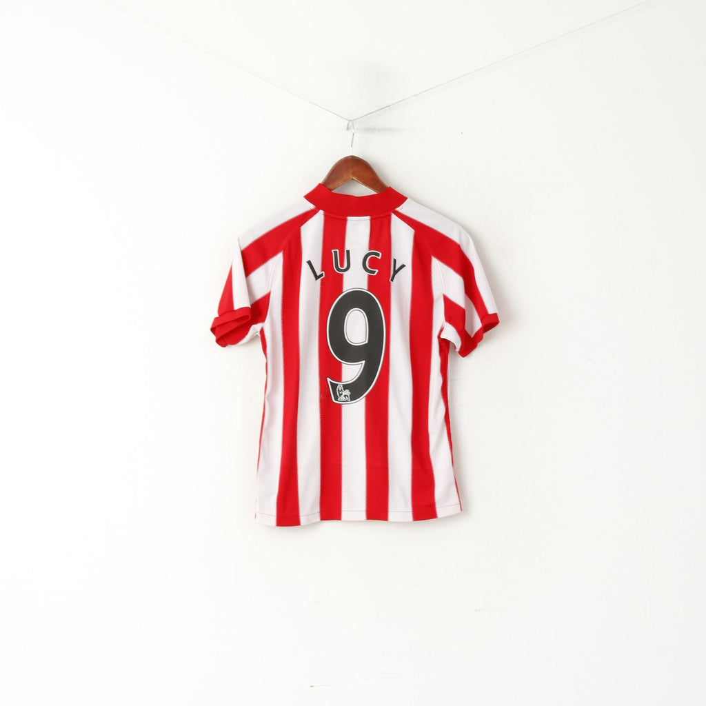Umbro Boys LB 152 Shirt Red Sunderland A.F.C Striped Football Club Lucy #6 Jersey Top