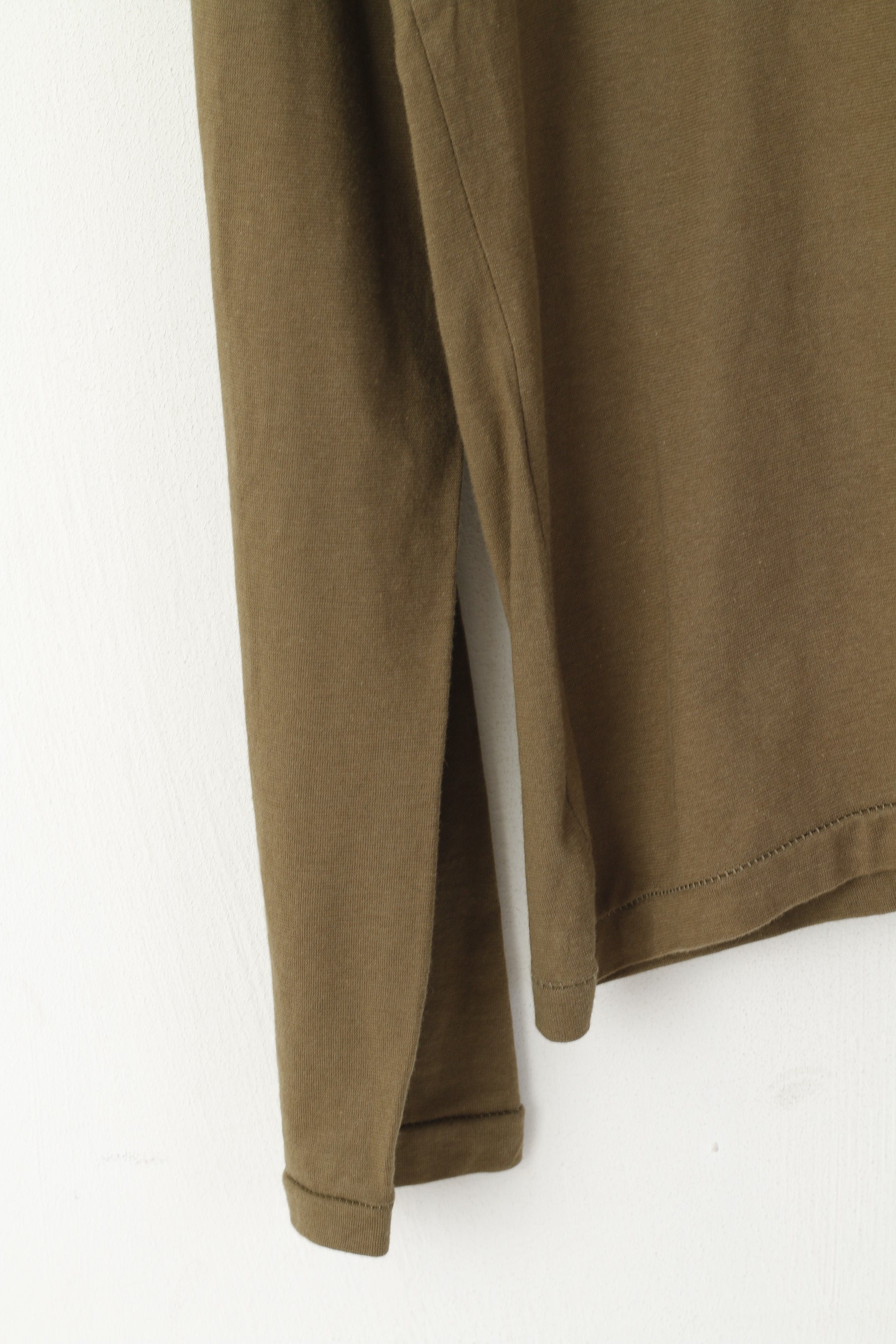 Lee Men XL Chemise à manches longues Kaki Coton Logo Col rond Stretch Top