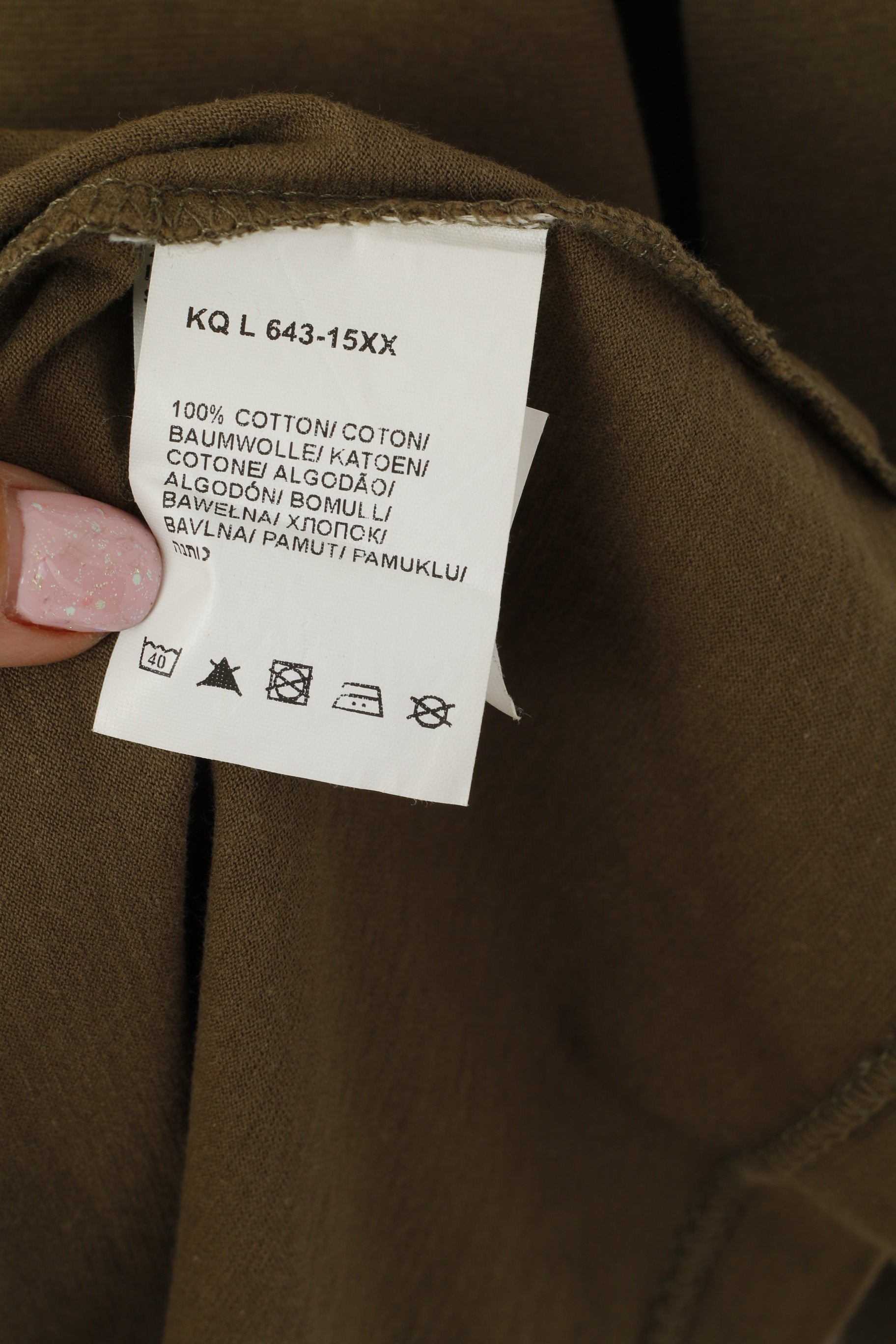 Lee Men XL Chemise à manches longues Kaki Coton Logo Col rond Stretch Top