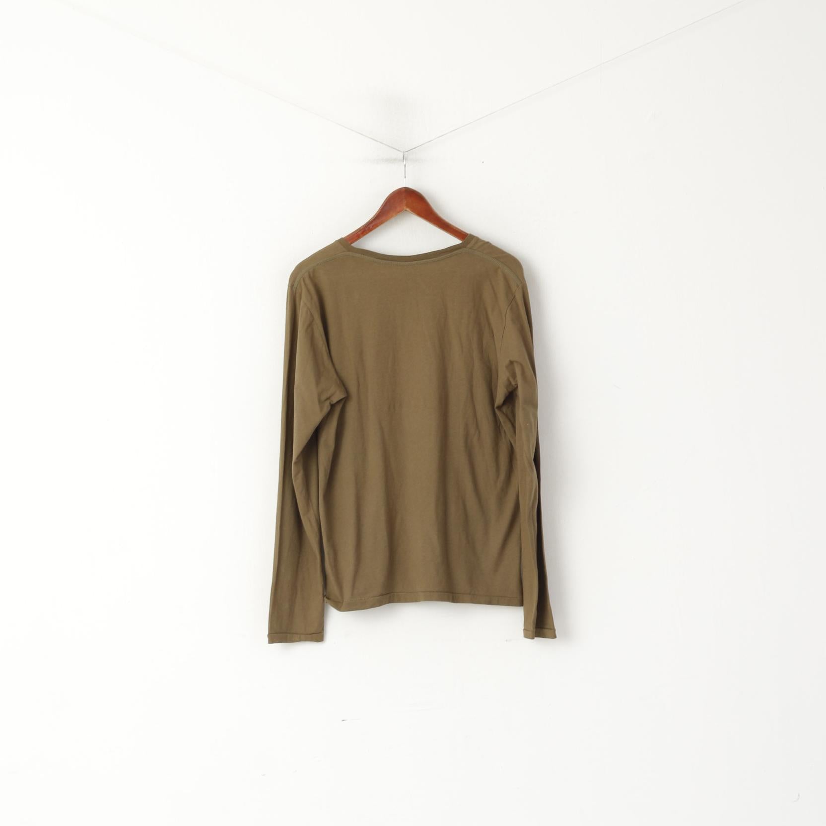 Camicia Lee da uomo a maniche lunghe XL in cotone kaki con logo, girocollo elasticizzato