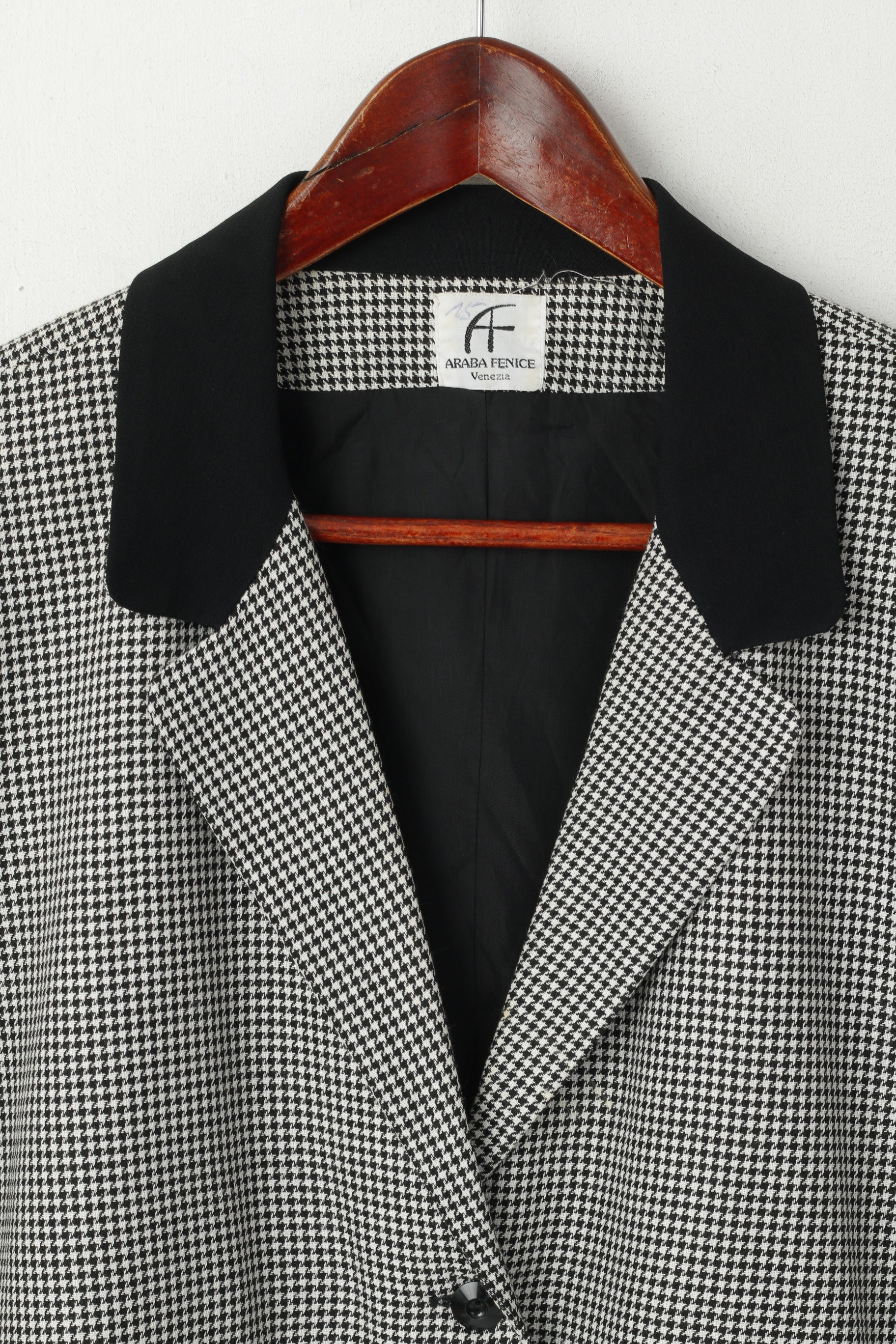 Araba Fenice Venezia Women M Blazer Black & White Houndstooth Vintage 80s jacket