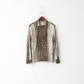 Vintage Men M Casual Shirt Brown Printed Crinkled Shiny Long Sleeve Top