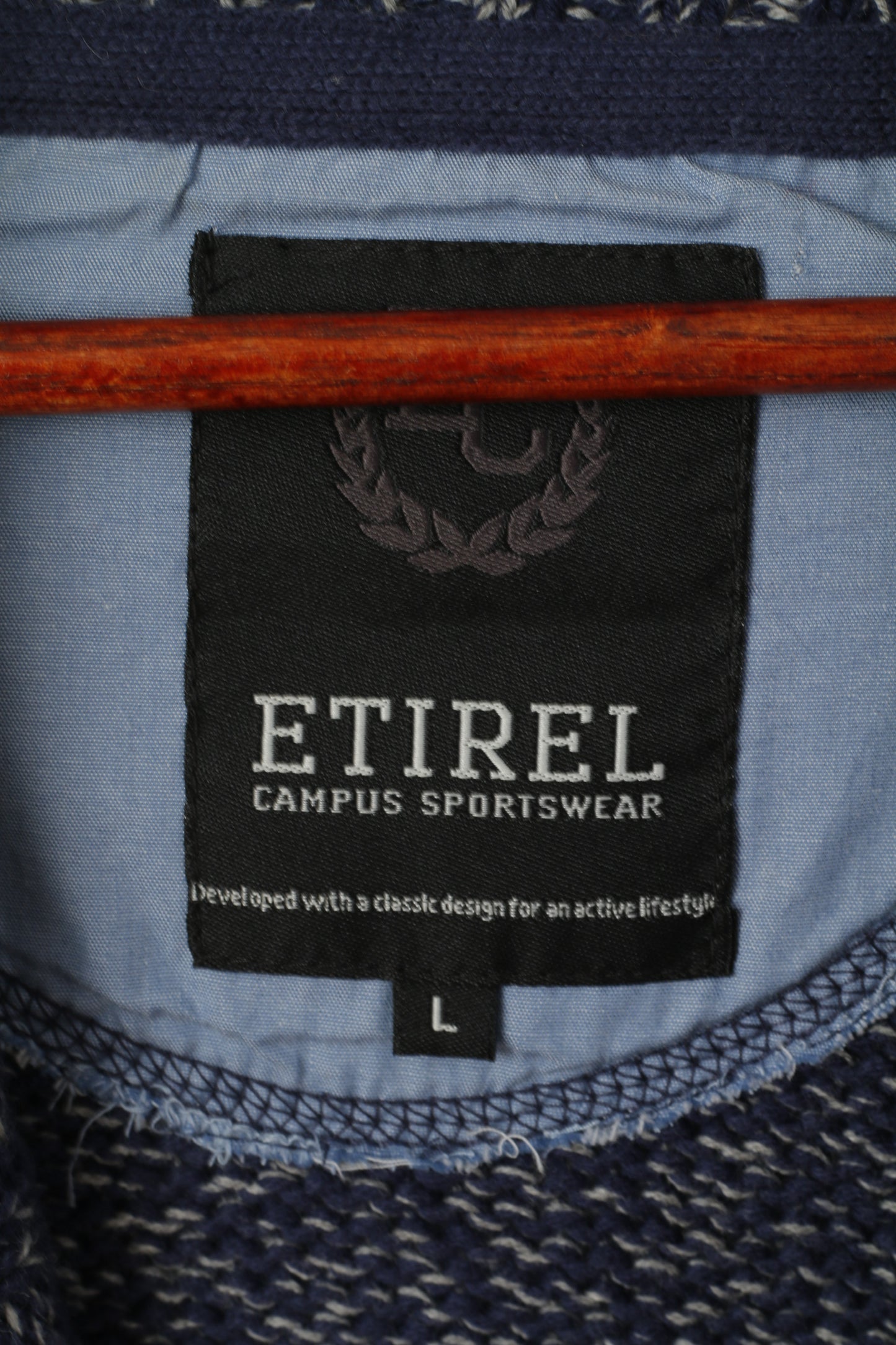 ETIREL Campus Sportswear Men L Jumper Navy Knit Cotton Shawl Collar Sweater
