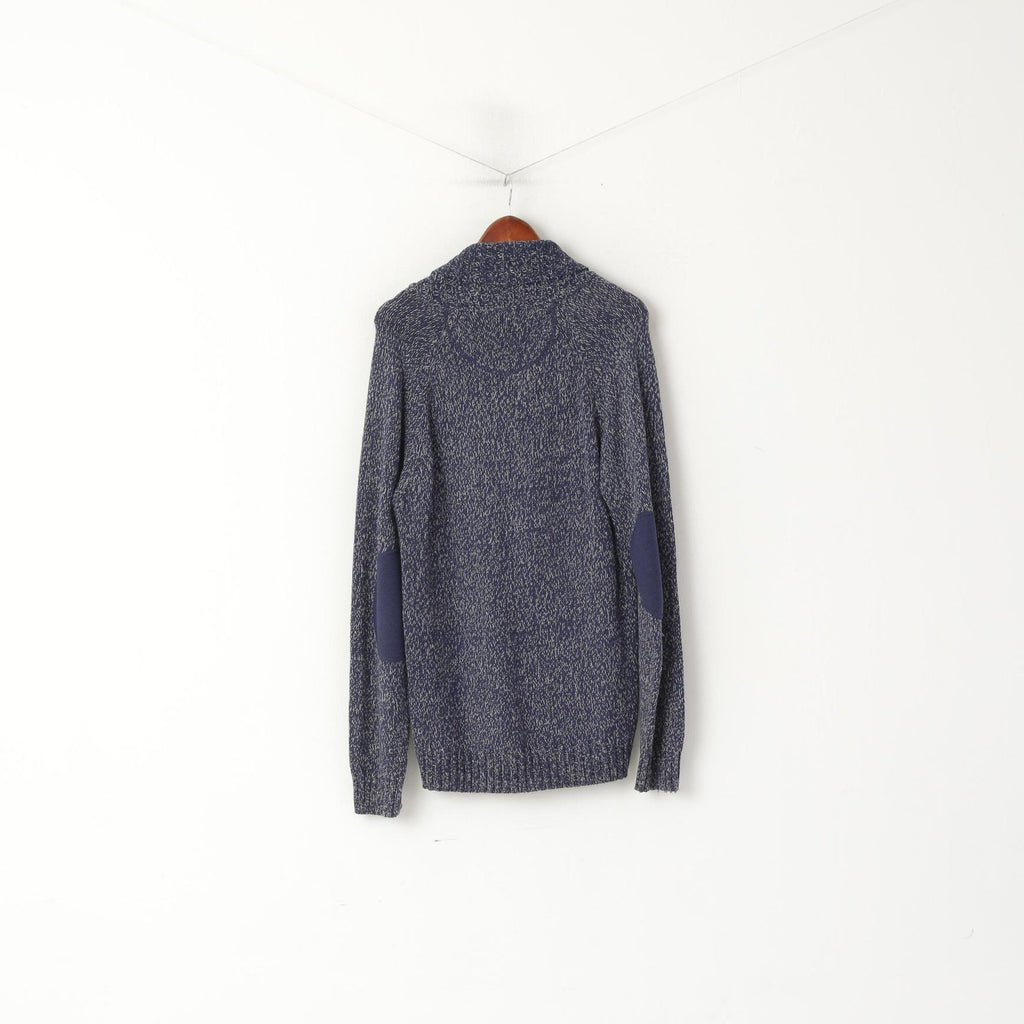 ETIREL Campus Sportswear Hommes L Jumper Marine Tricot Coton Col Châle Pull