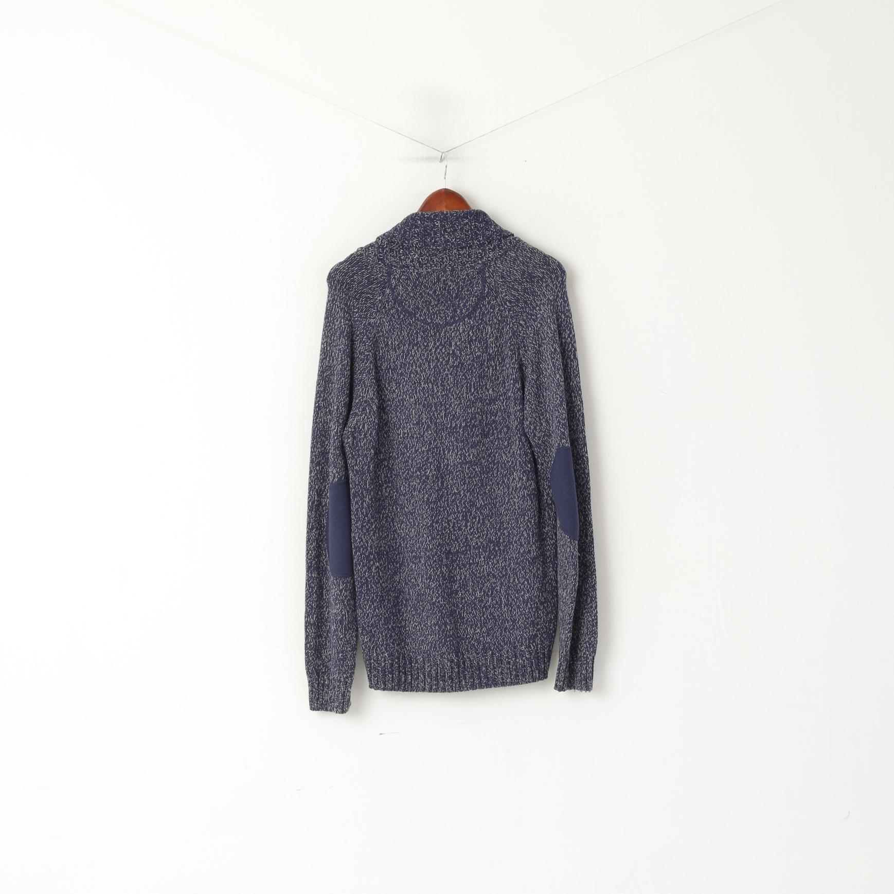 ETIREL Campus Sportswear Hommes L Jumper Marine Tricot Coton Col Châle Pull