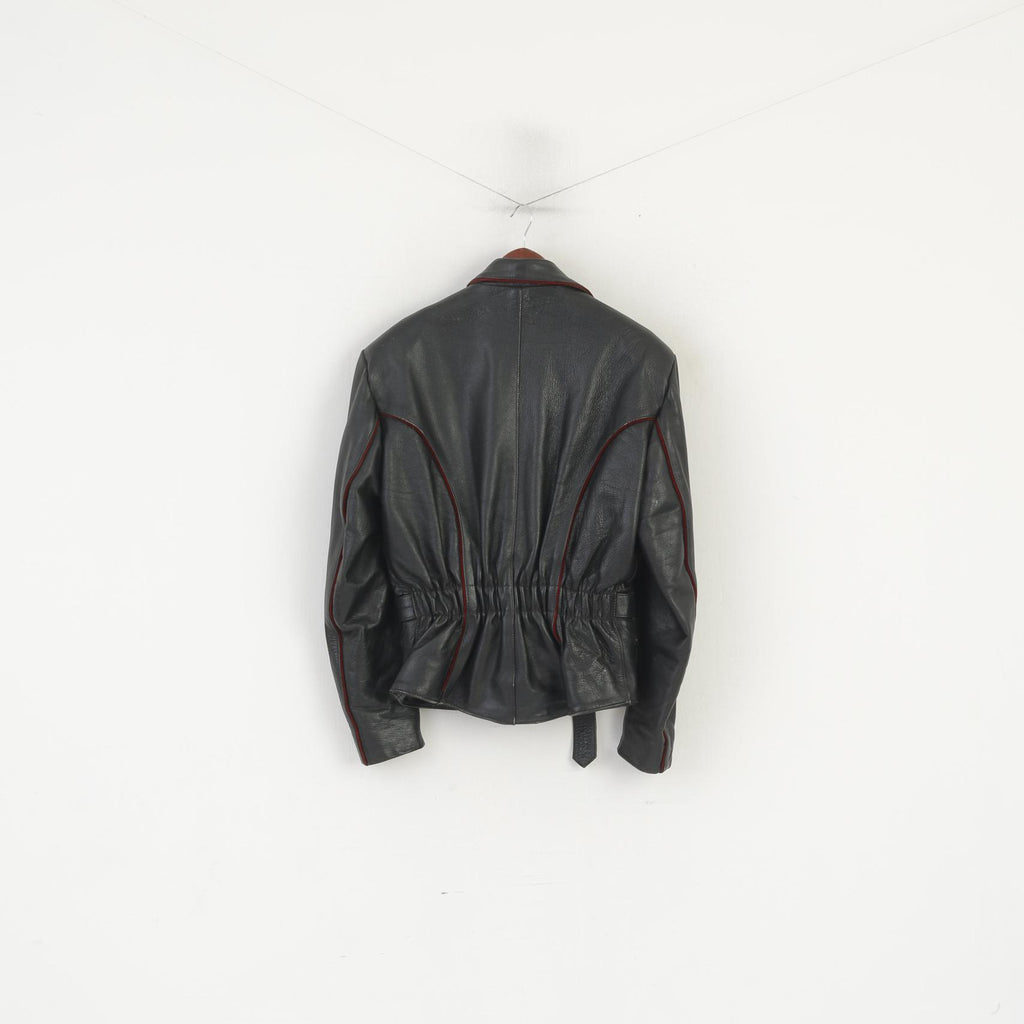 Giacca in pelle da uomo vintage nera Parte superiore foderata con cerniera pesante da motociclista vintage nera