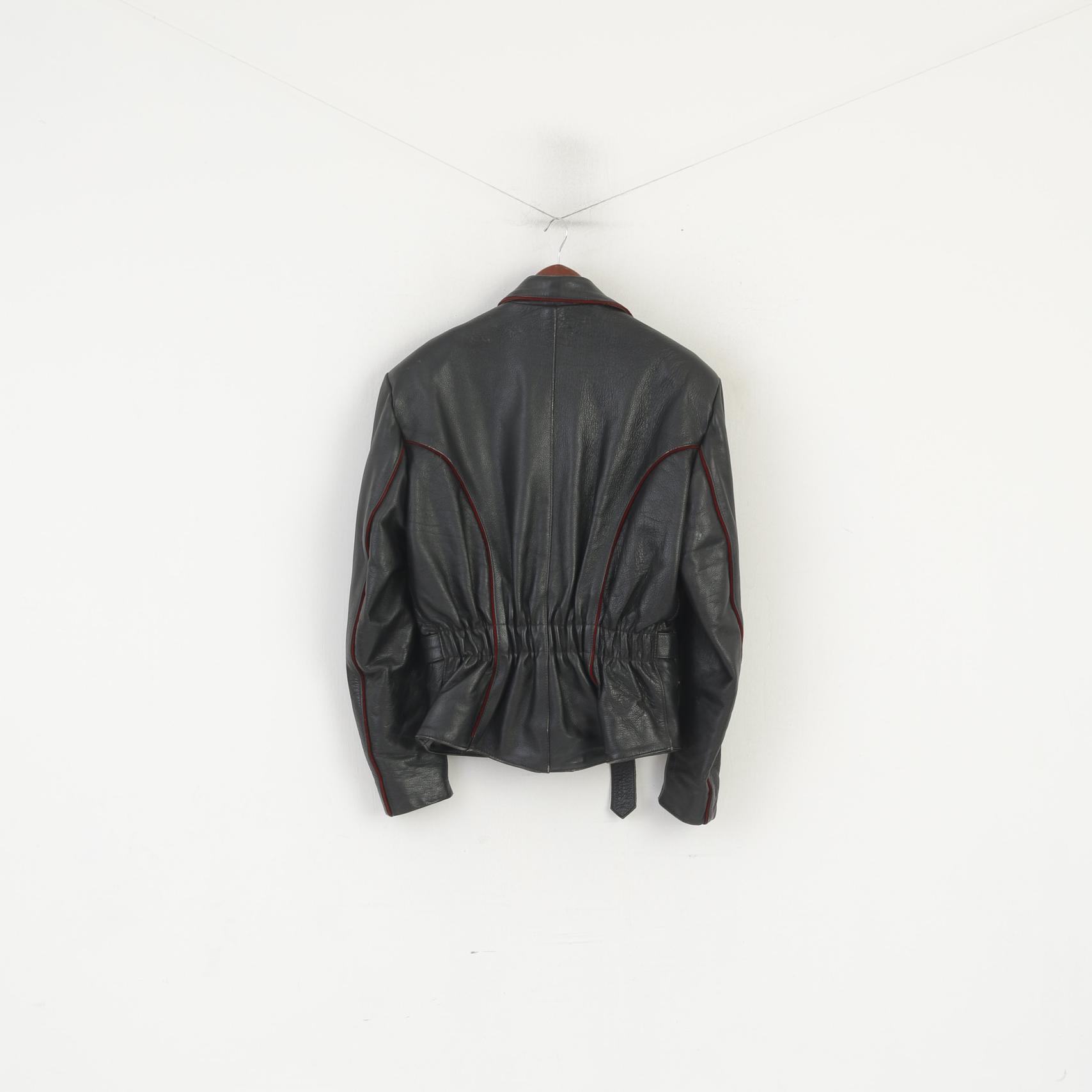 Giacca in pelle da uomo vintage nera Parte superiore foderata con cerniera pesante da motociclista vintage nera