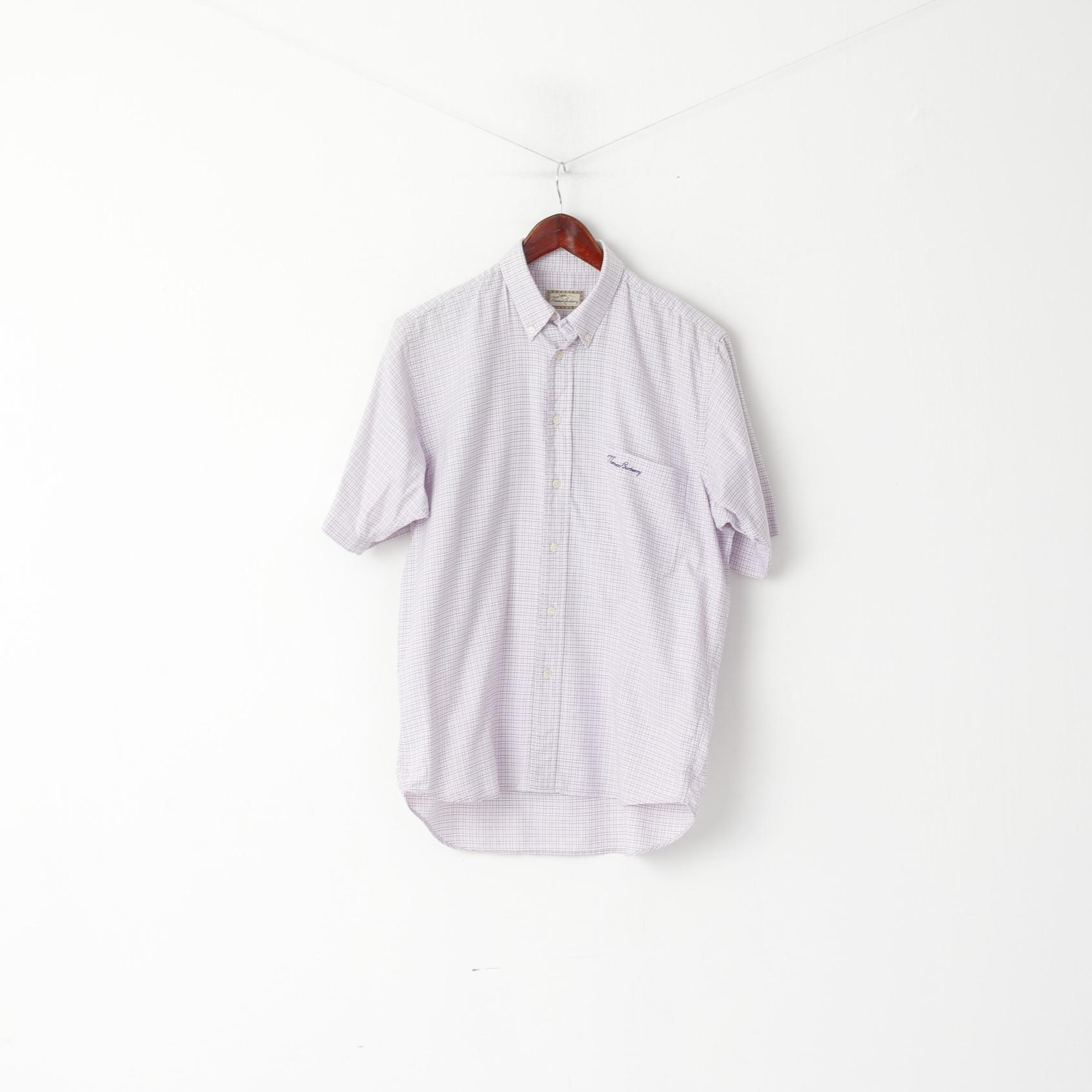 Thomas Burrbery Men M Casual Shirt Pink Check Cotton Short Sleeve Top